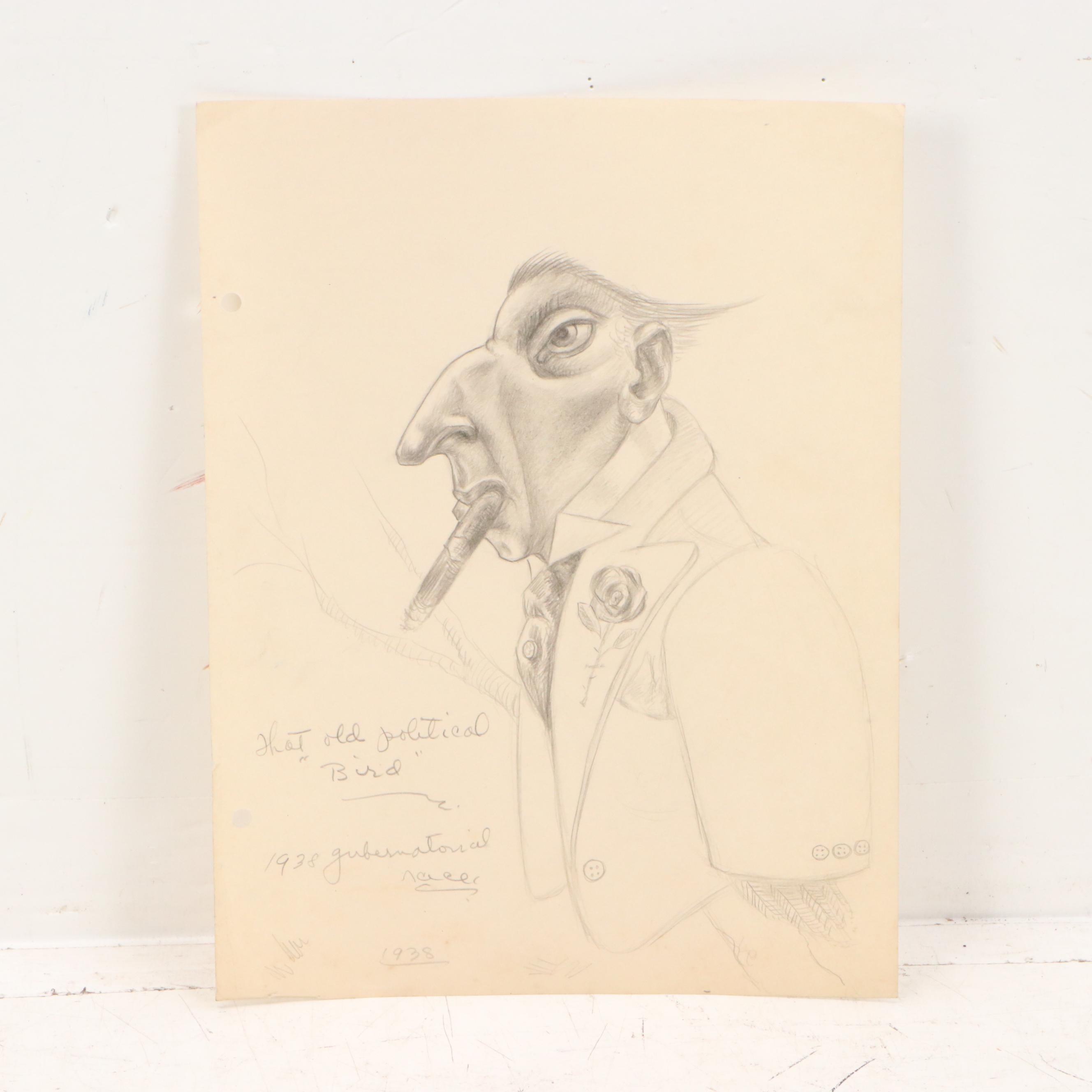 Harvey Shepard Ink and Graphite Political Cartoon Illustrations, Circa 1940s