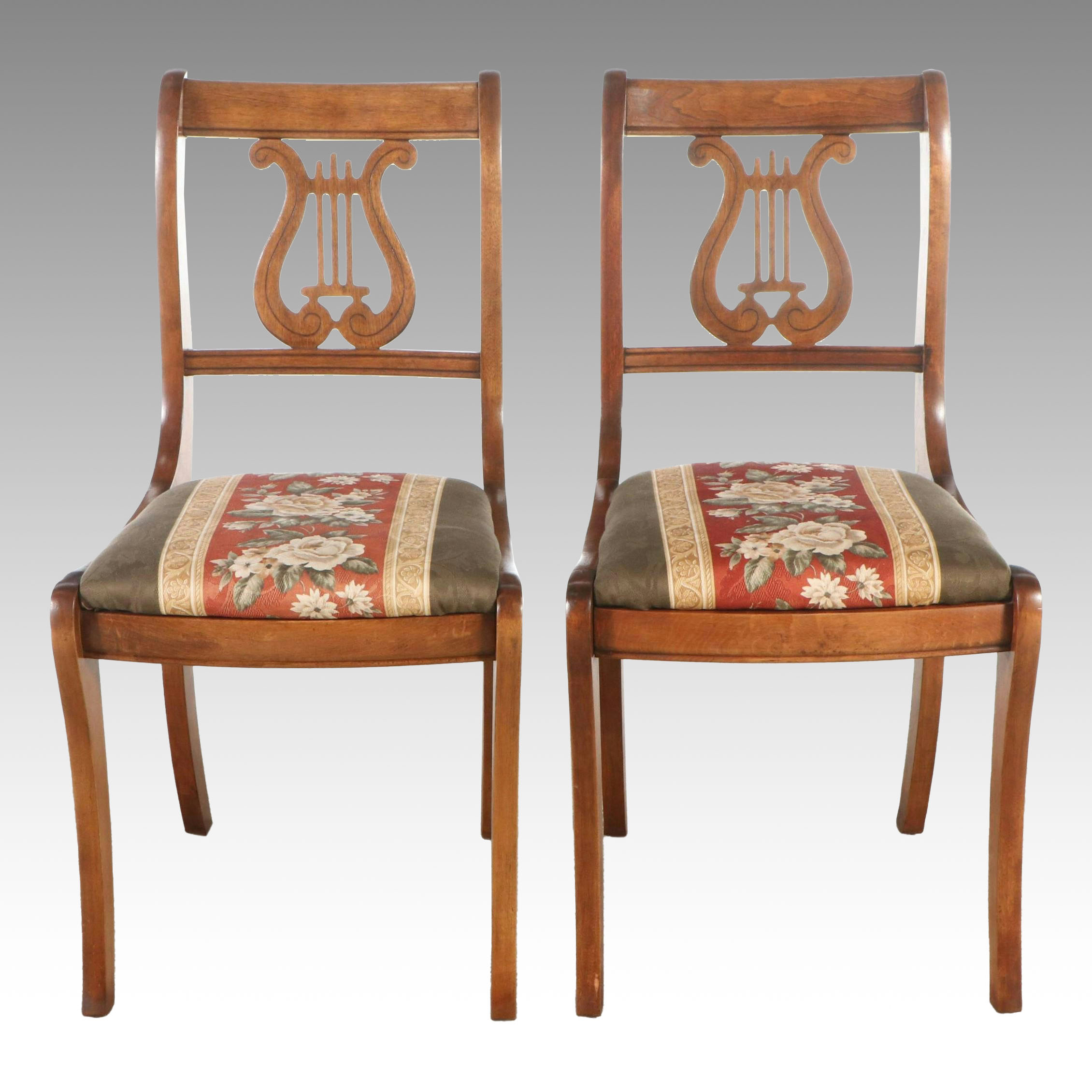 Pair of Duncan Phyfe Style Lyre-Back Side Chairs, 20th Century