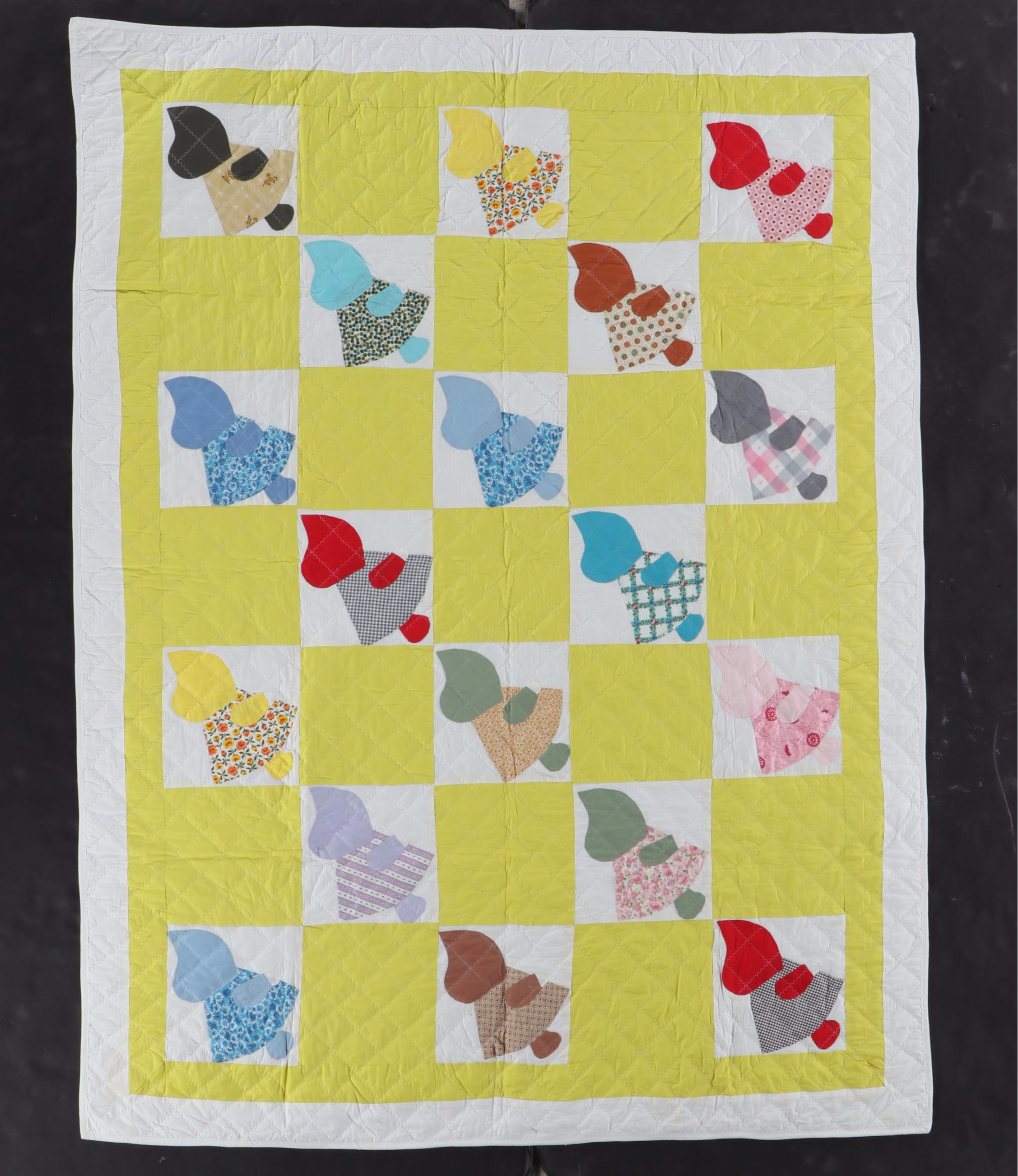 Hand-Pieced "Sunbonnet Sue" and Iris Blooms Appliquéd Quilts