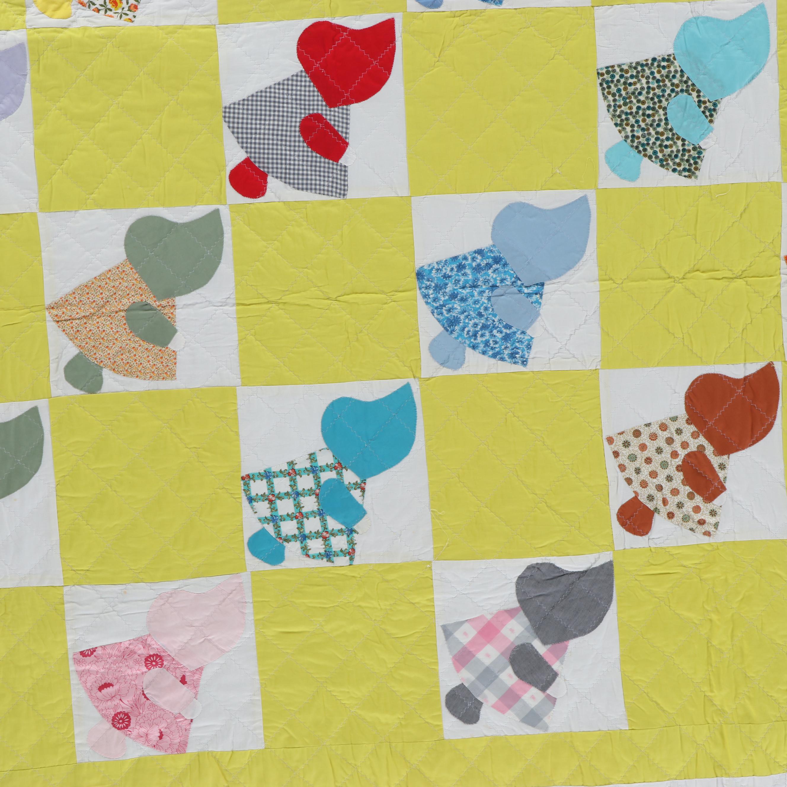 Hand-Pieced "Sunbonnet Sue" and Iris Blooms Appliquéd Quilts