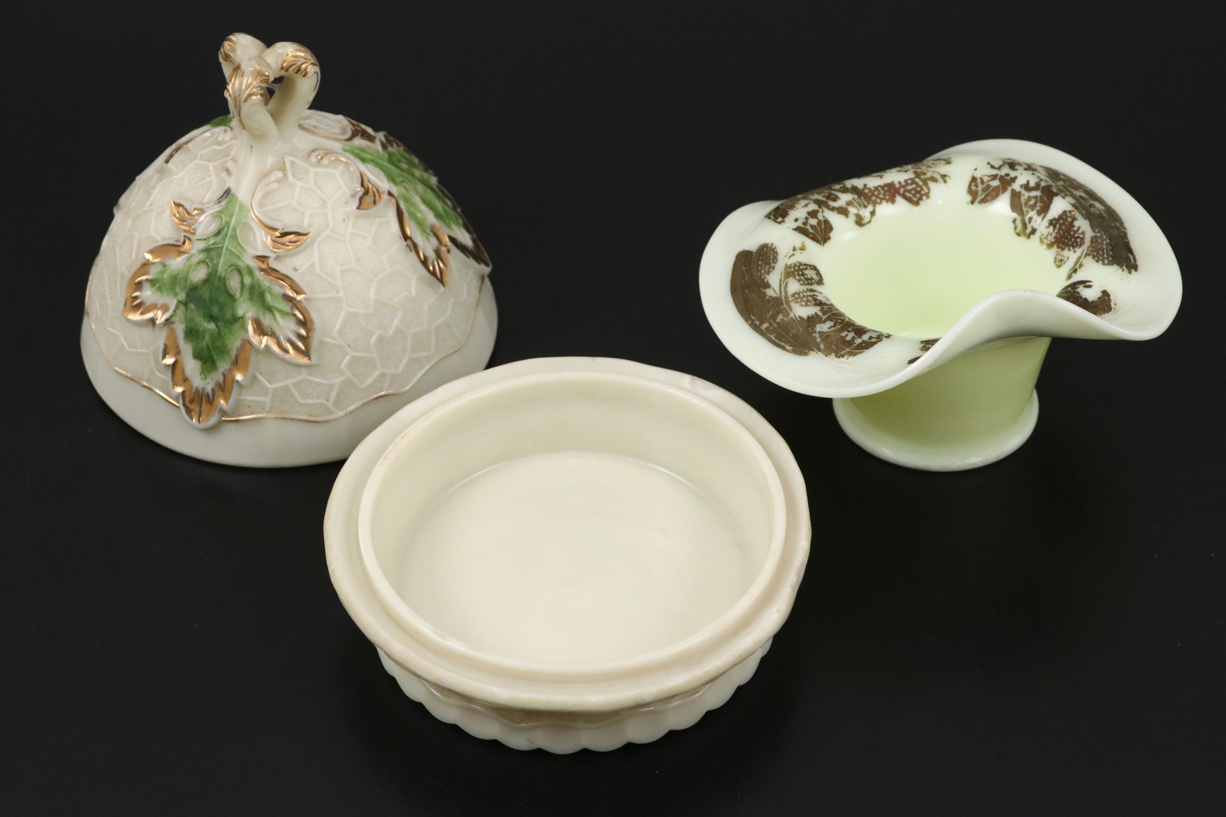 Tarentum "Georgia Gem" with Other Custard Glass Toothpick Holders and Dishes