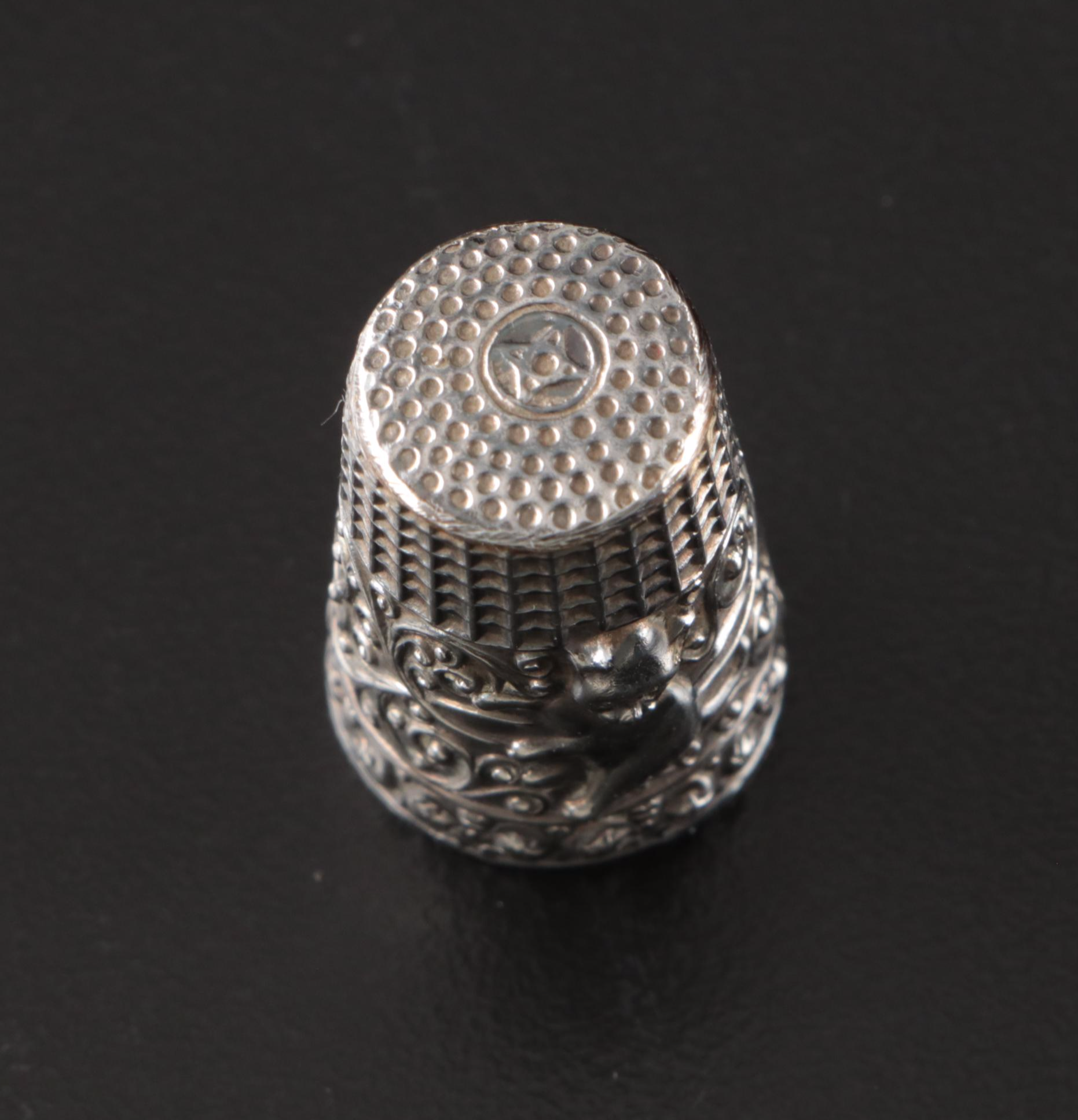Silver Toned Thimbles with Enamel and Rhinestone Accents, 20th Century