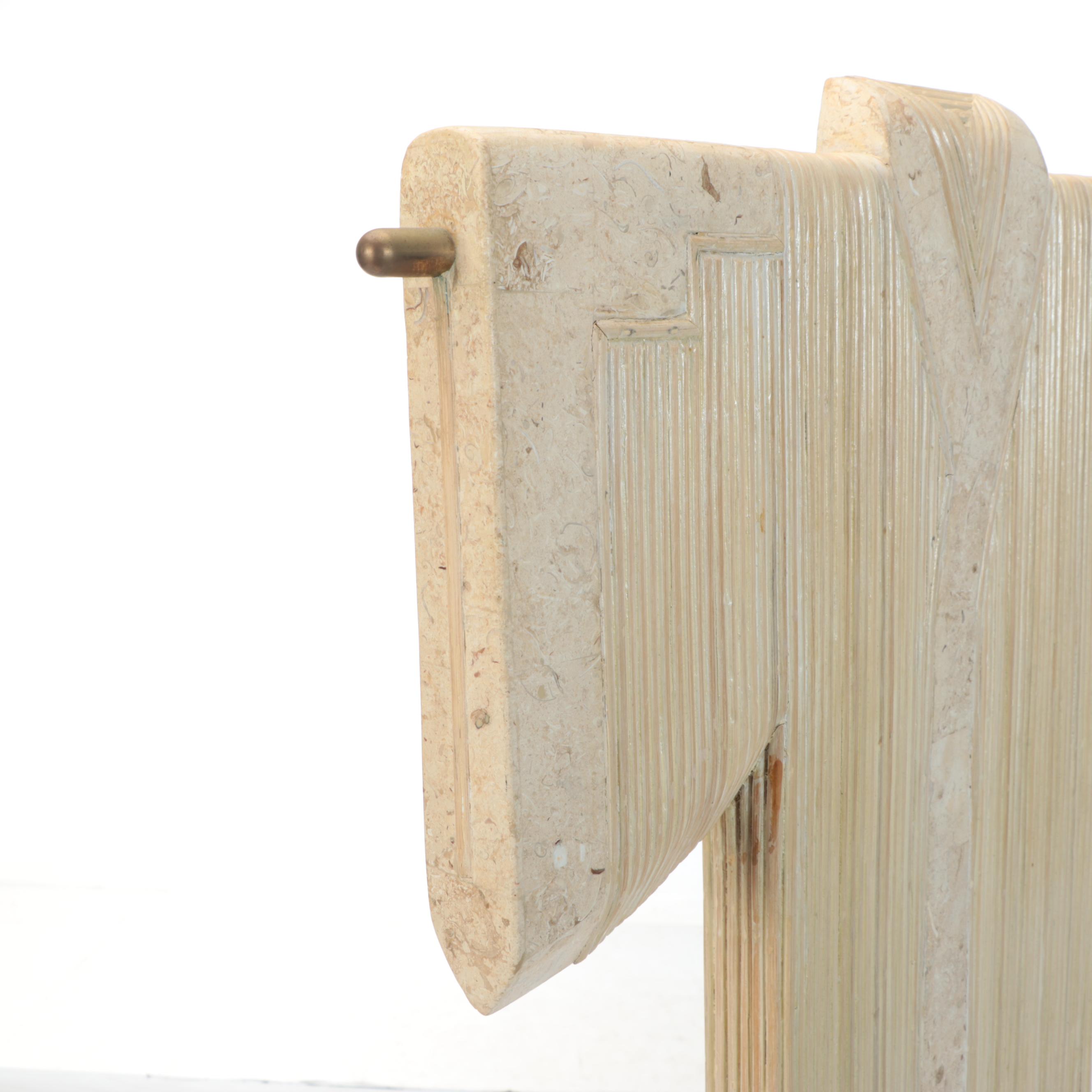 Maitland-Smith Attr. Travertine Kimono Statue, and Stone on Iron Candle Stand