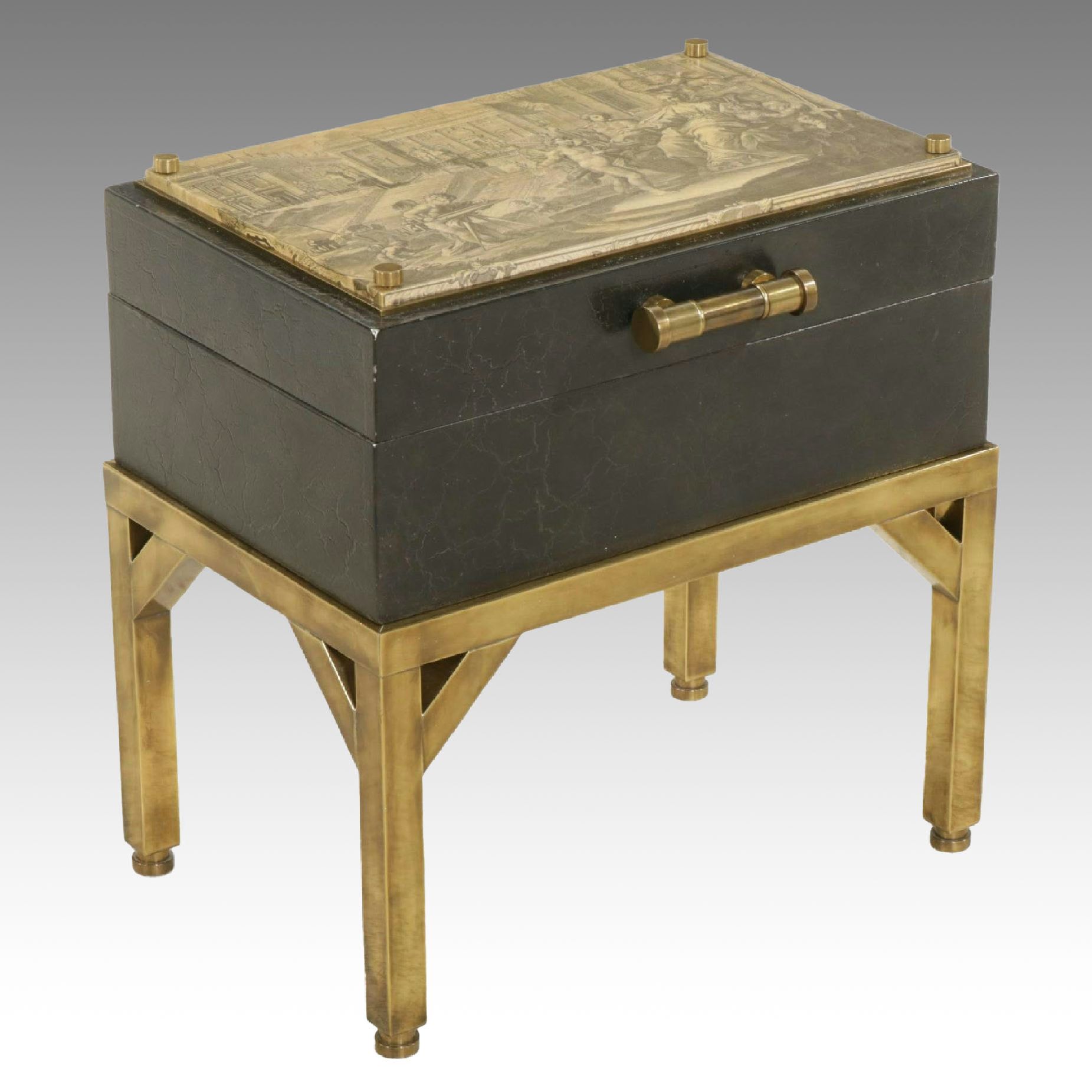 Chest-on-Stand Accent Table with Neoclassical Style Print Top