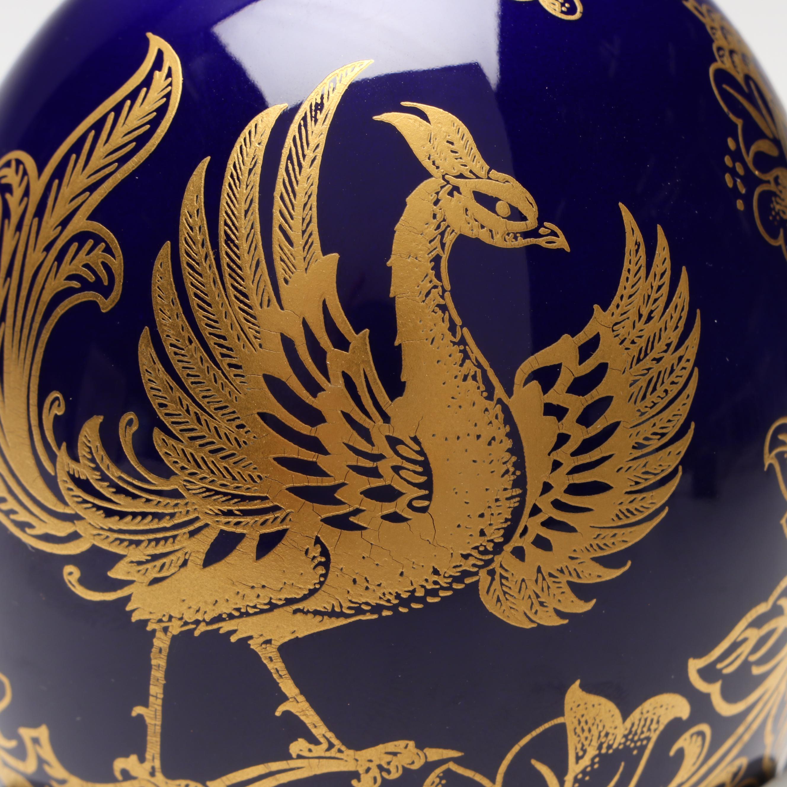 Royal Crown Derby English Bone China Gilt Cobalt Egg with Stand