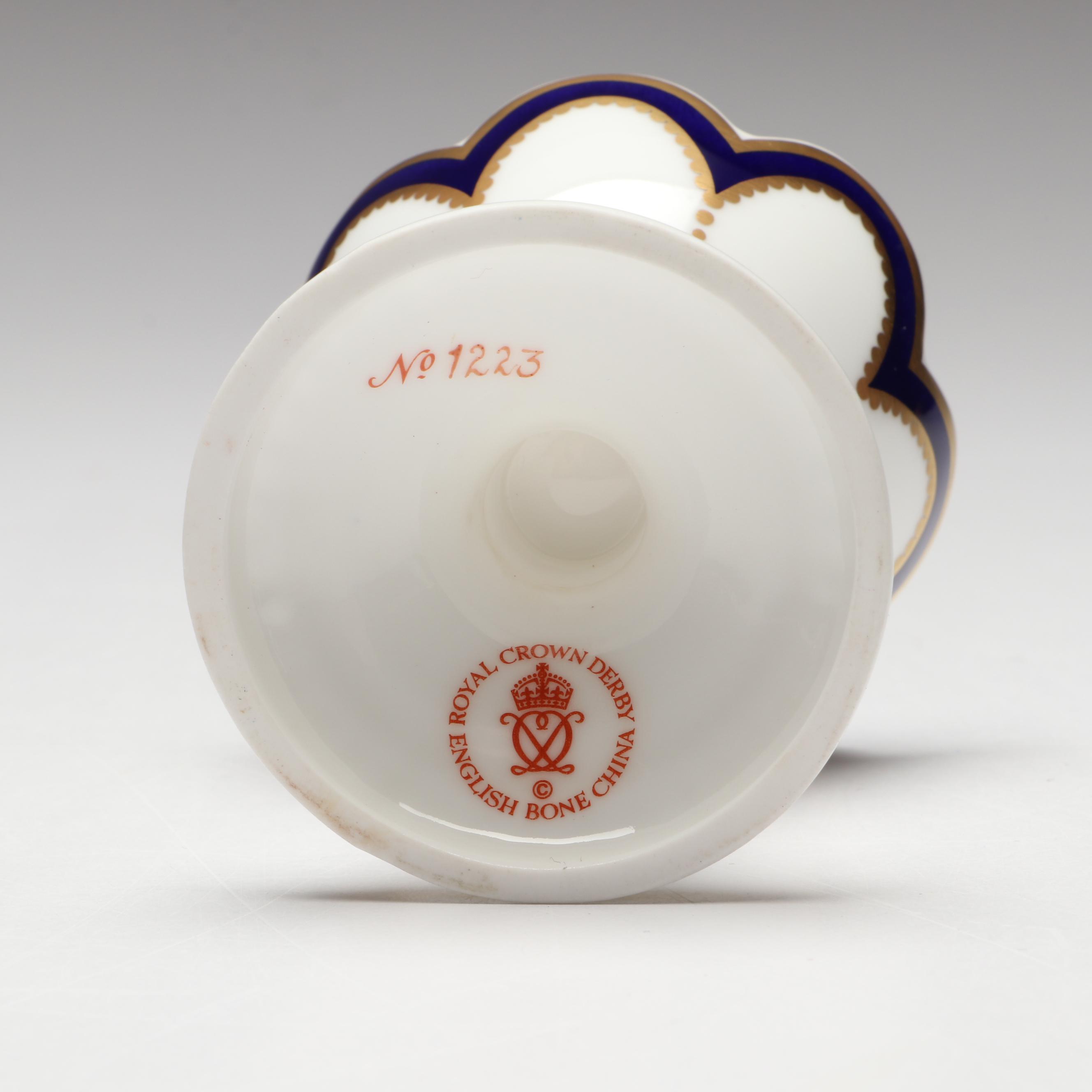 Royal Crown Derby English Bone China Gilt Cobalt Egg with Stand