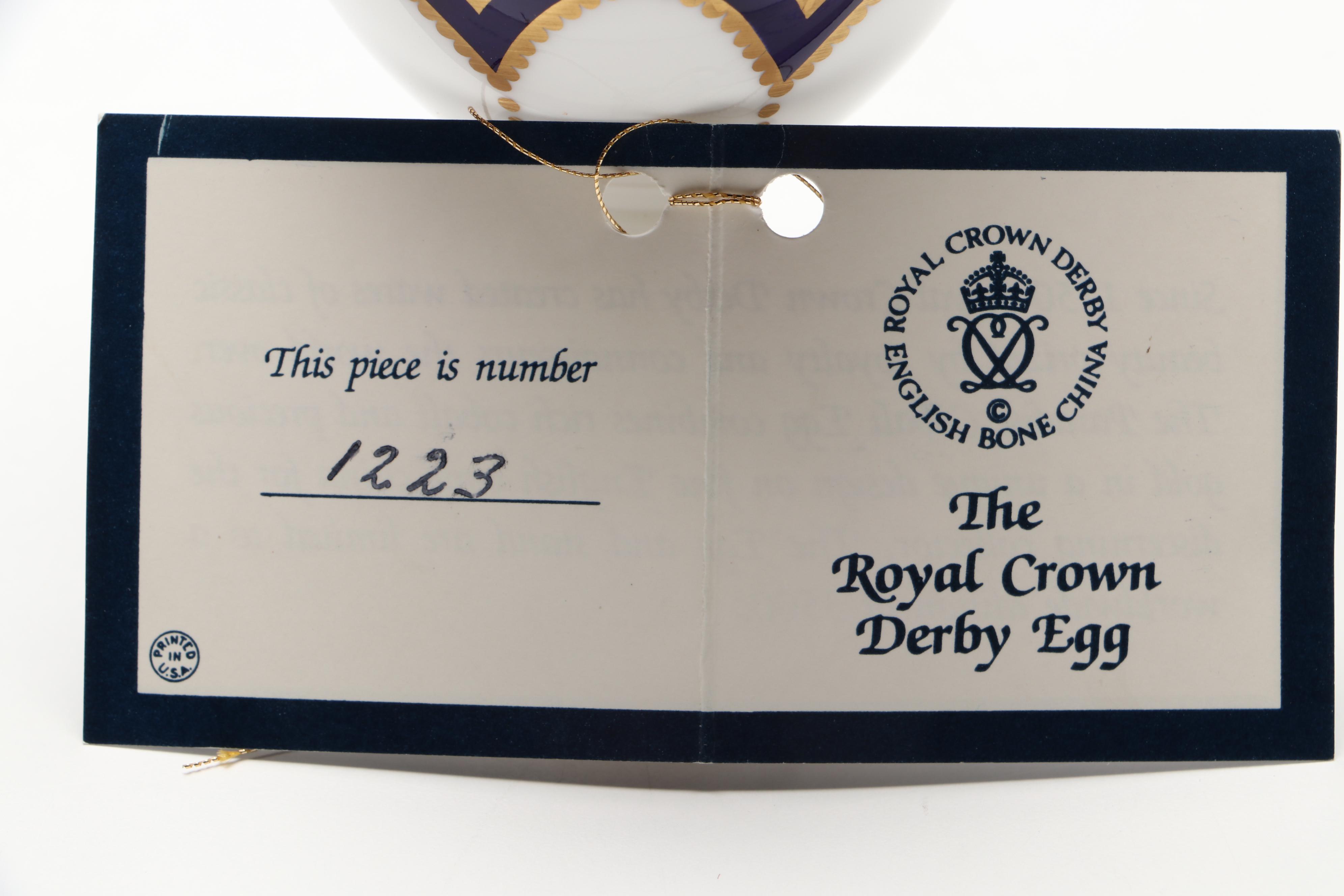 Royal Crown Derby English Bone China Gilt Cobalt Egg with Stand