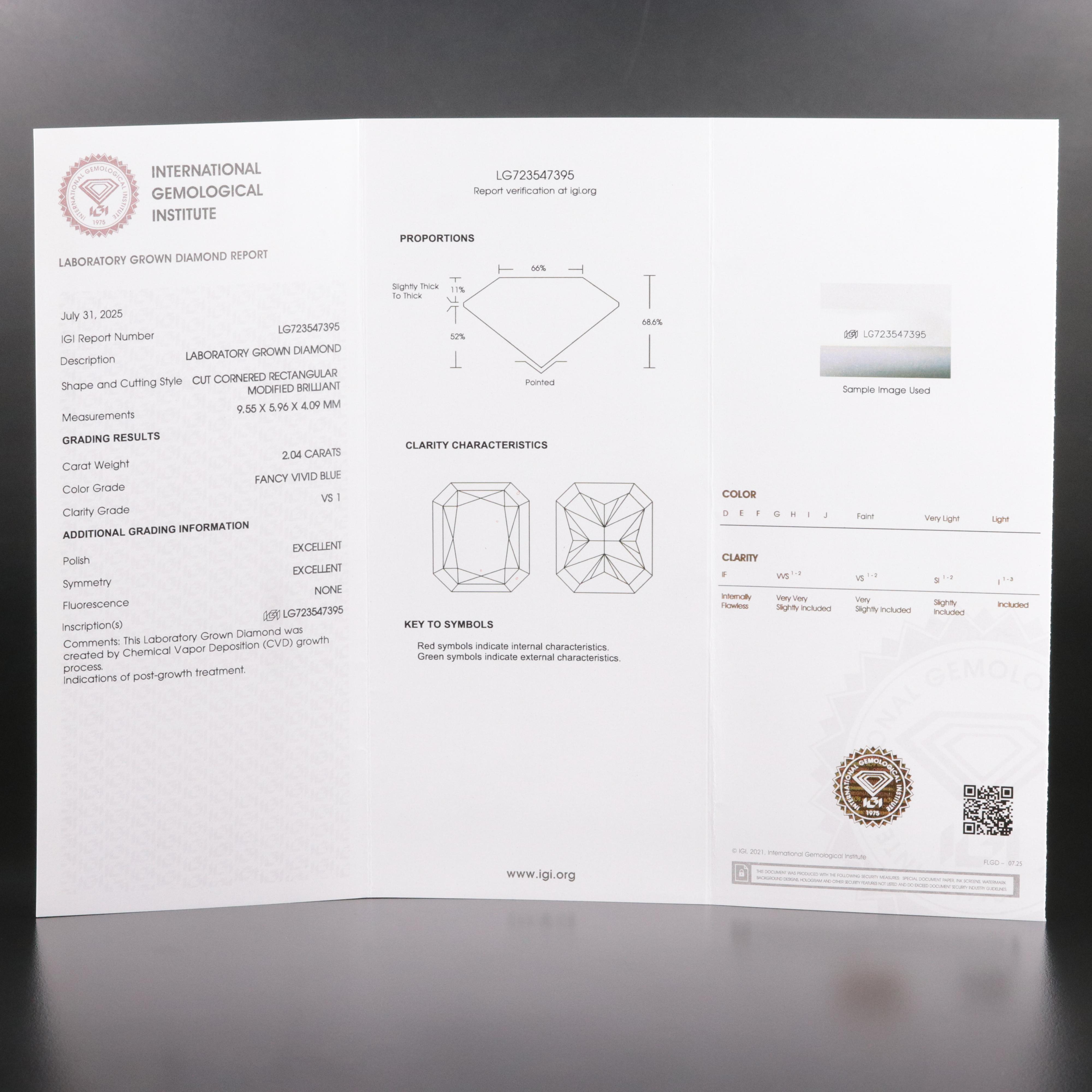 Loose 2.04 CT Lab Grown Fancy Blue Diamond with IGI Report