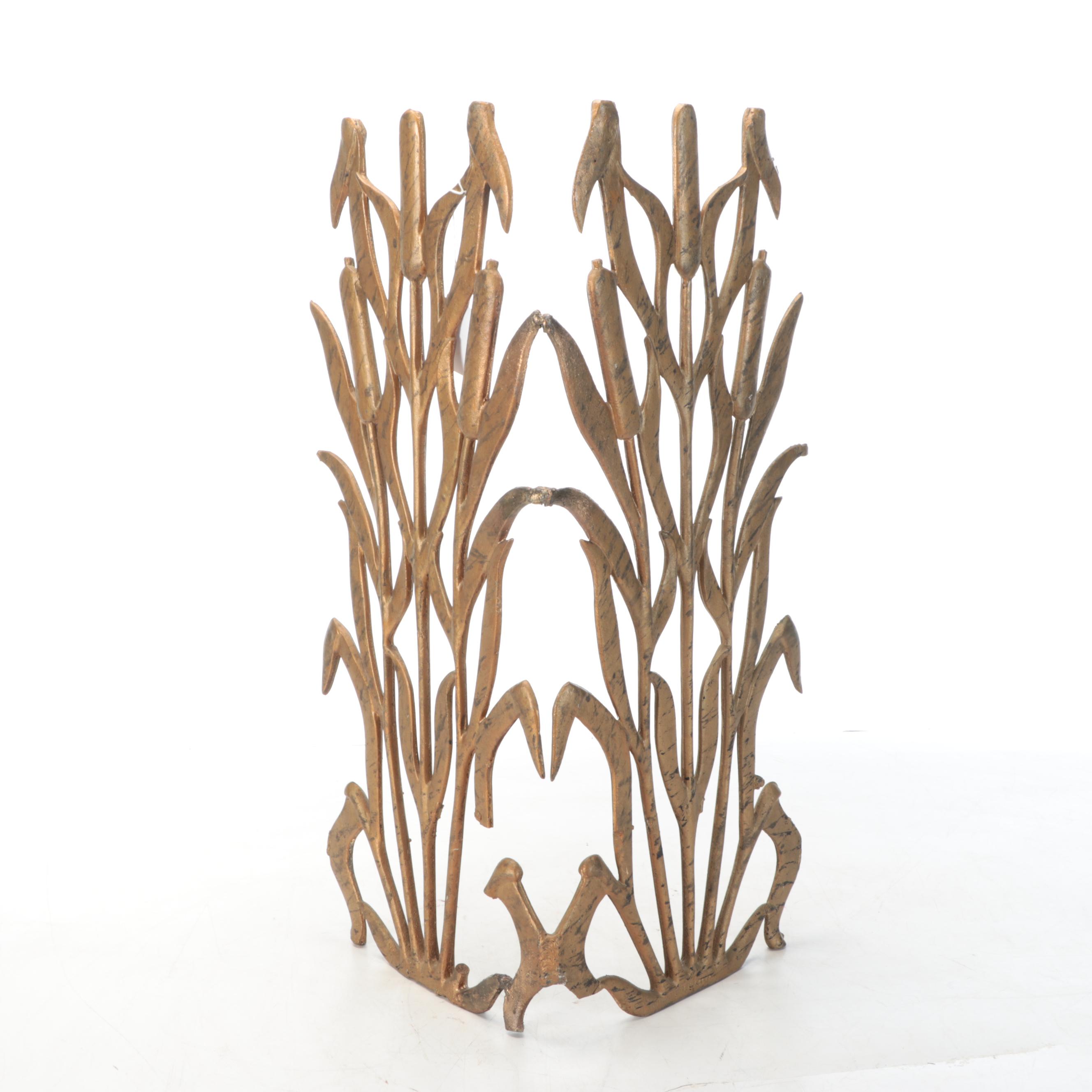 Hollywood Regency Style Gilt Metal Cattail Fire Screens, Mid to Late 20th C.