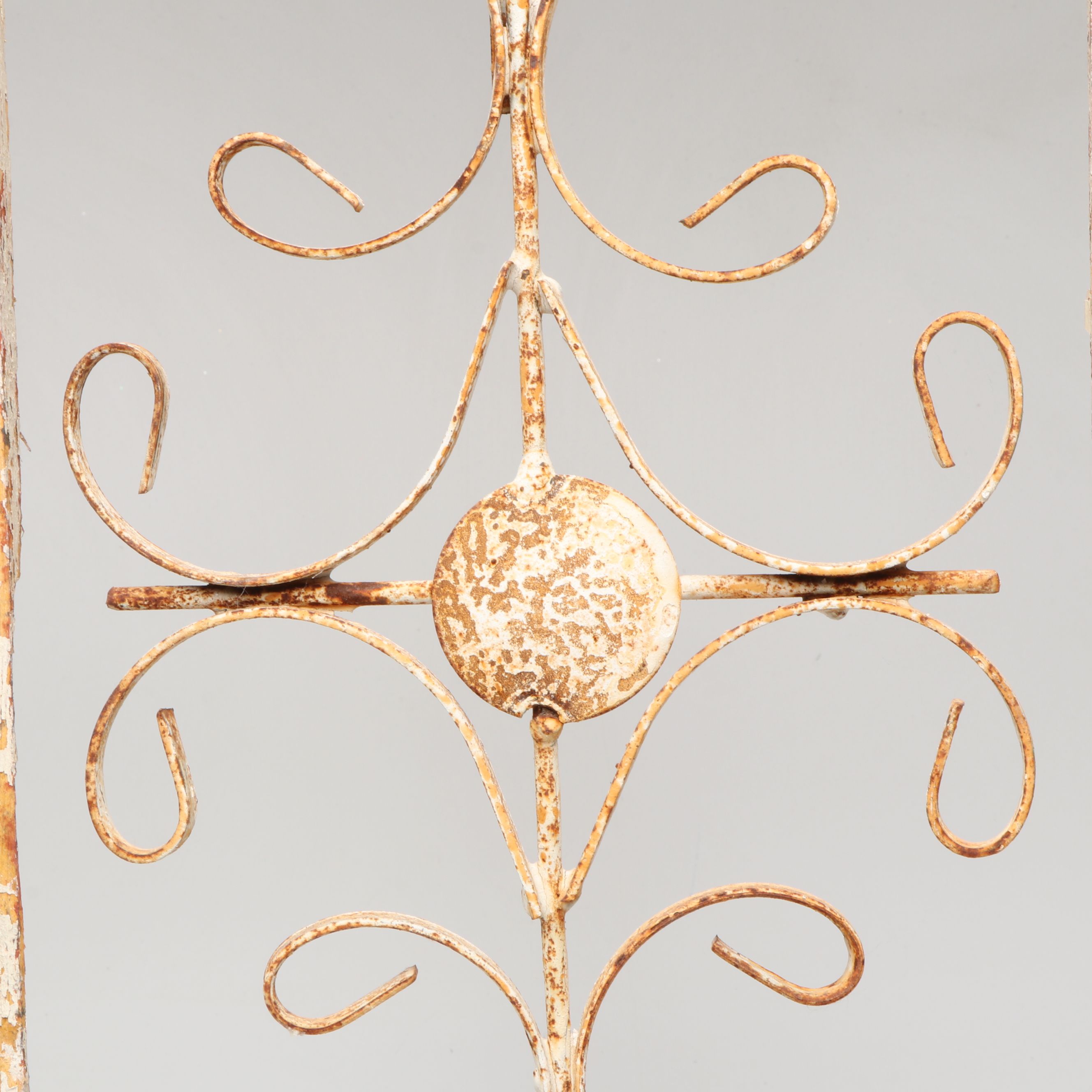 Gothic Style Wood and Scrolled Metal Archtop Window Frame