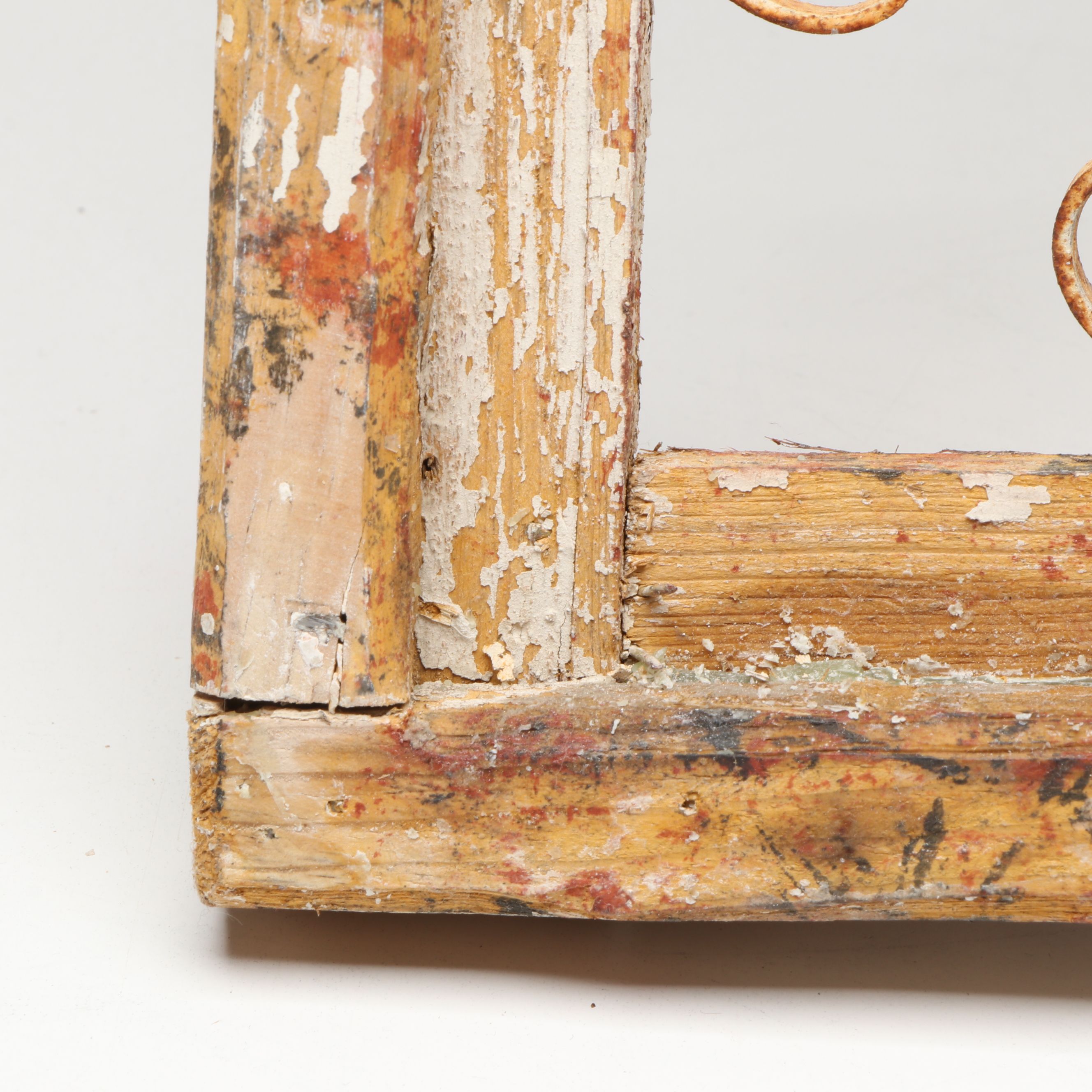 Gothic Style Wood and Scrolled Metal Archtop Window Frame