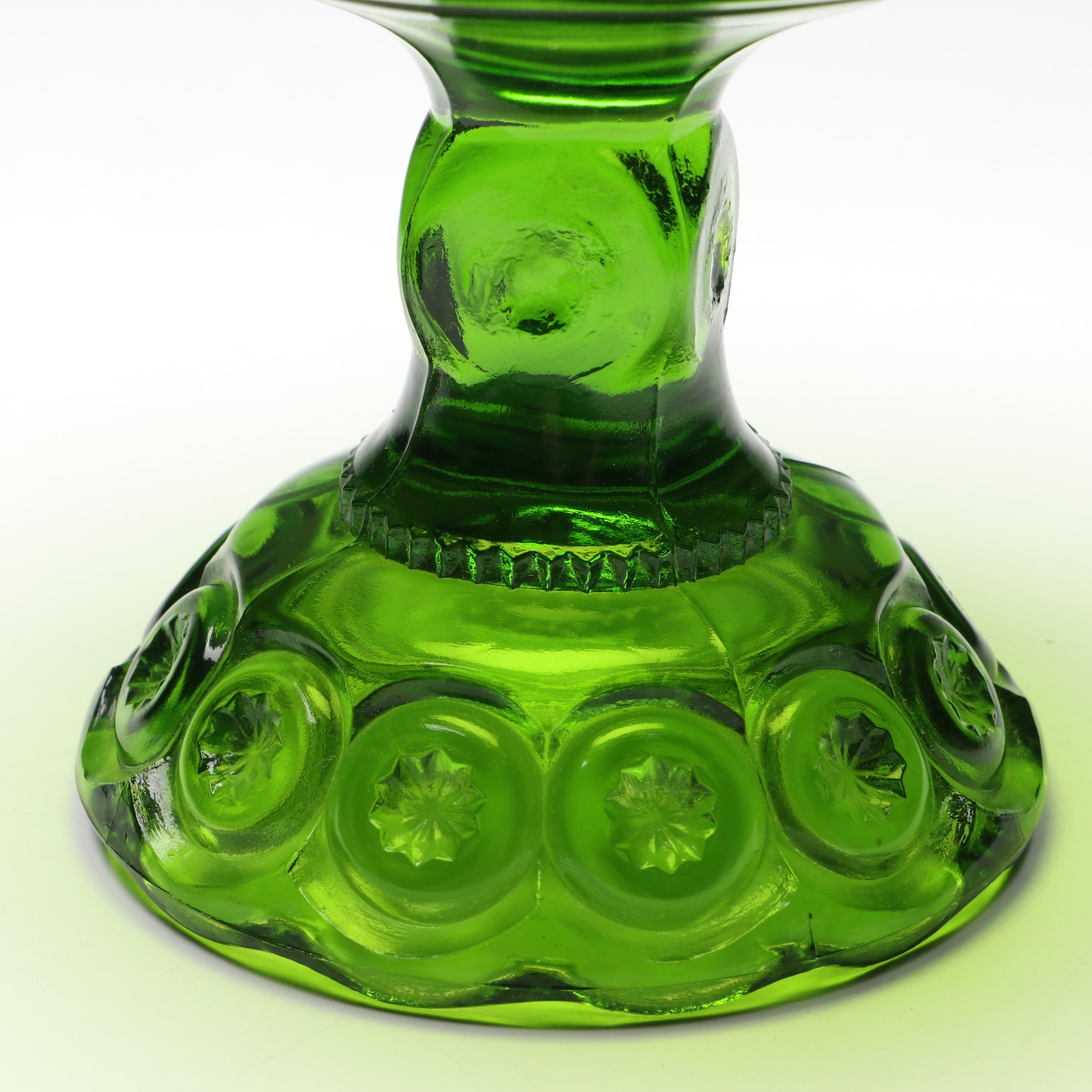 L.E. Smith Glass "Moon and Star" Green Compote with Lid, 20th Century