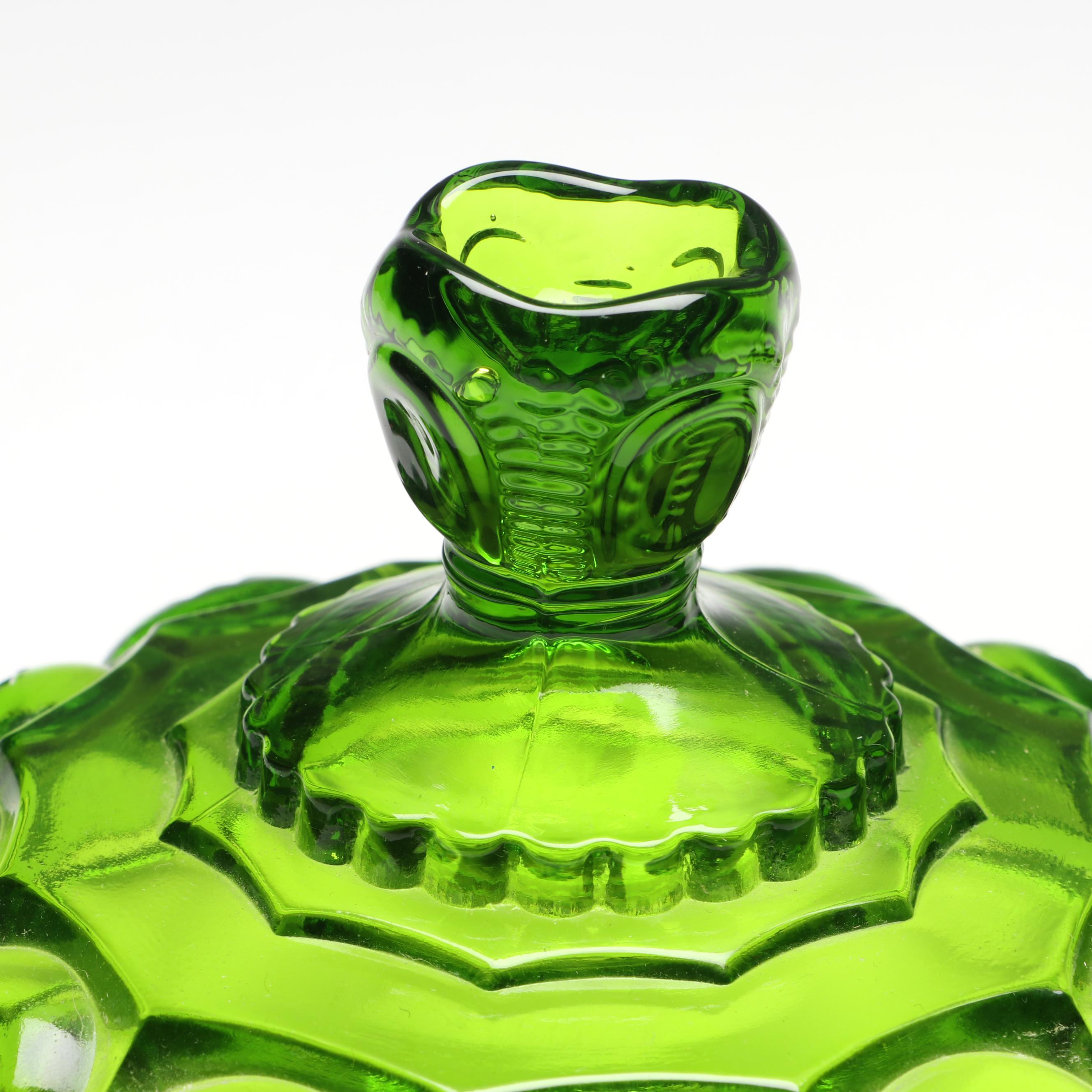 L.E. Smith Glass "Moon and Star" Green Compote with Lid, 20th Century