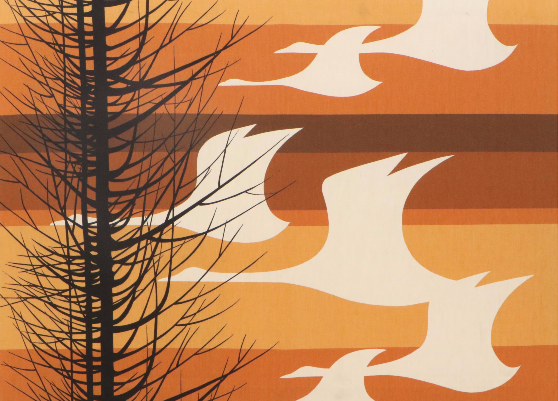 Stretched Fabric Panel with Abstracted Birds in Flight, Circa 1970s