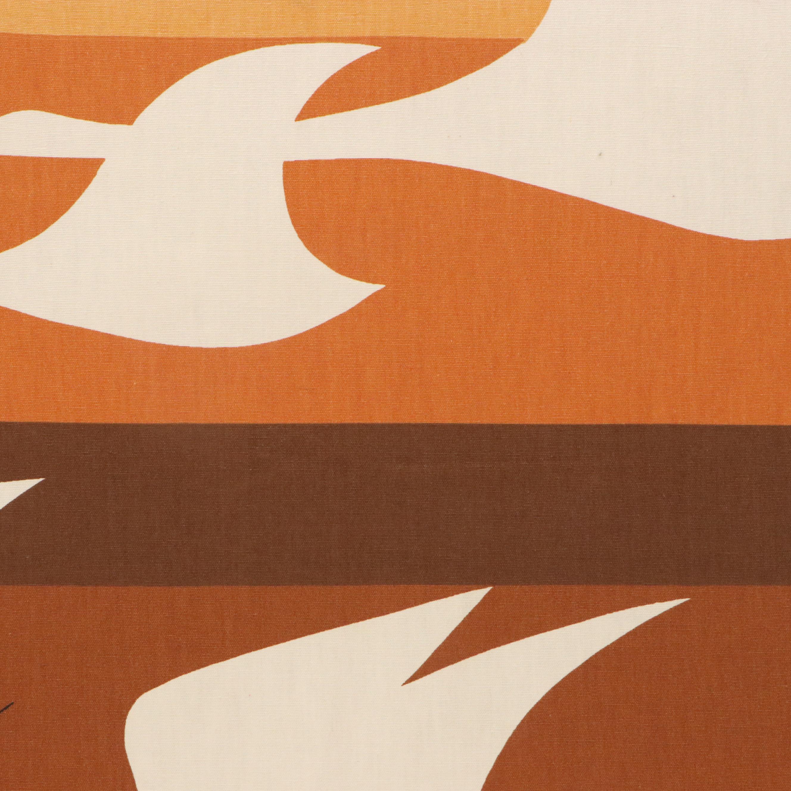 Stretched Fabric Panel with Abstracted Birds in Flight, Circa 1970s