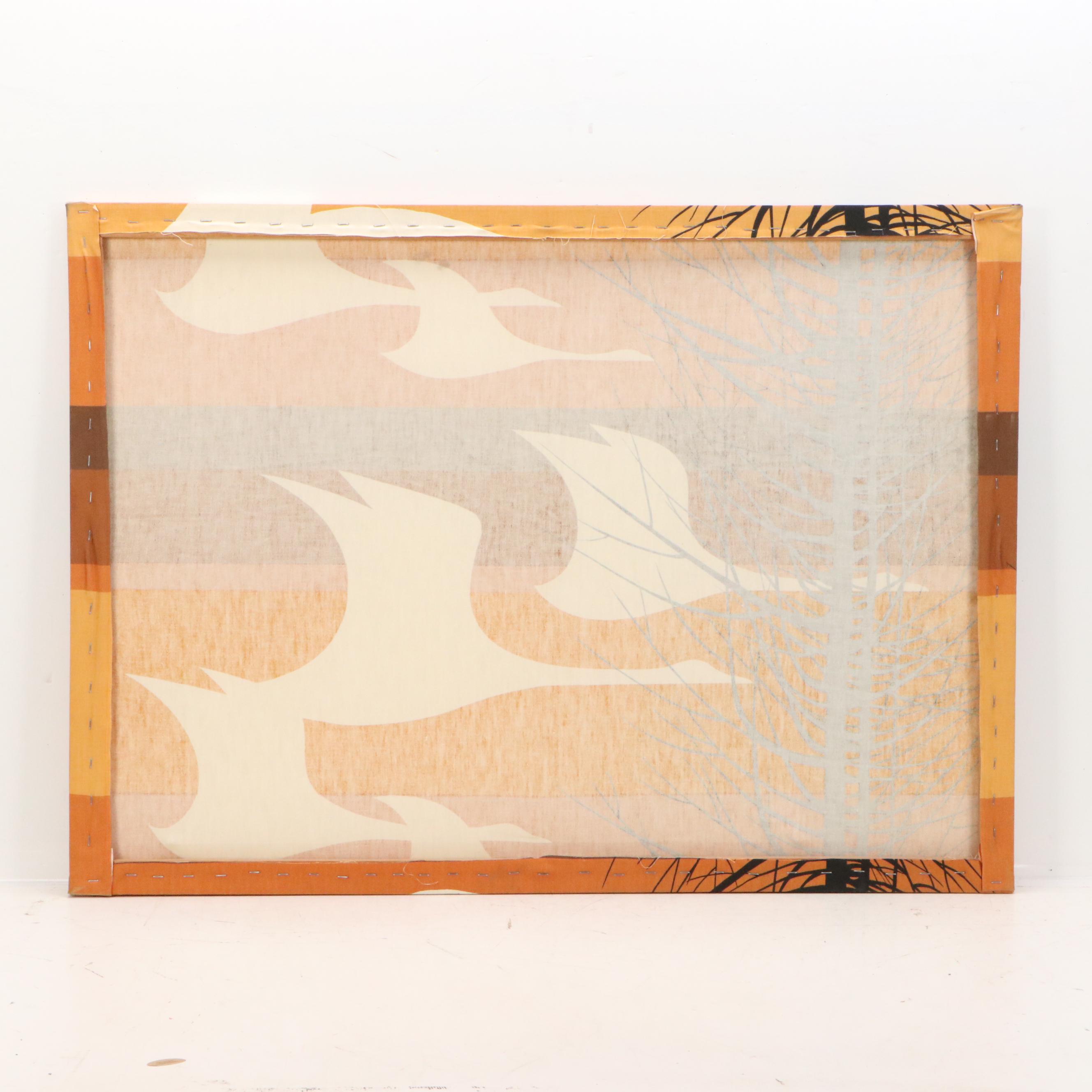 Stretched Fabric Panel with Abstracted Birds in Flight, Circa 1970s