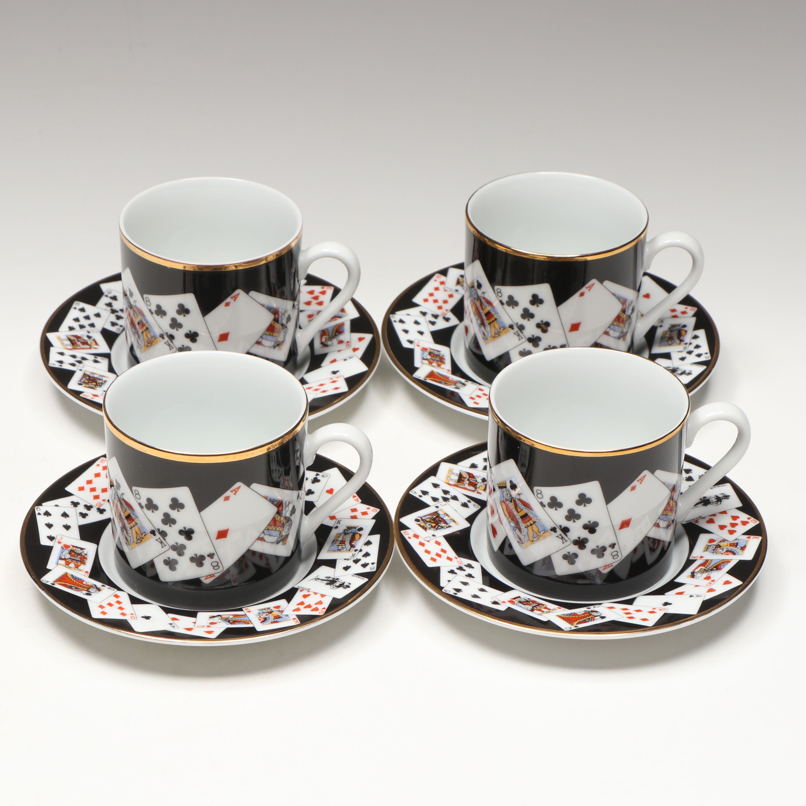 Tiffany & Co. Porcelain Playing Card Demitasse Cups and Saucers