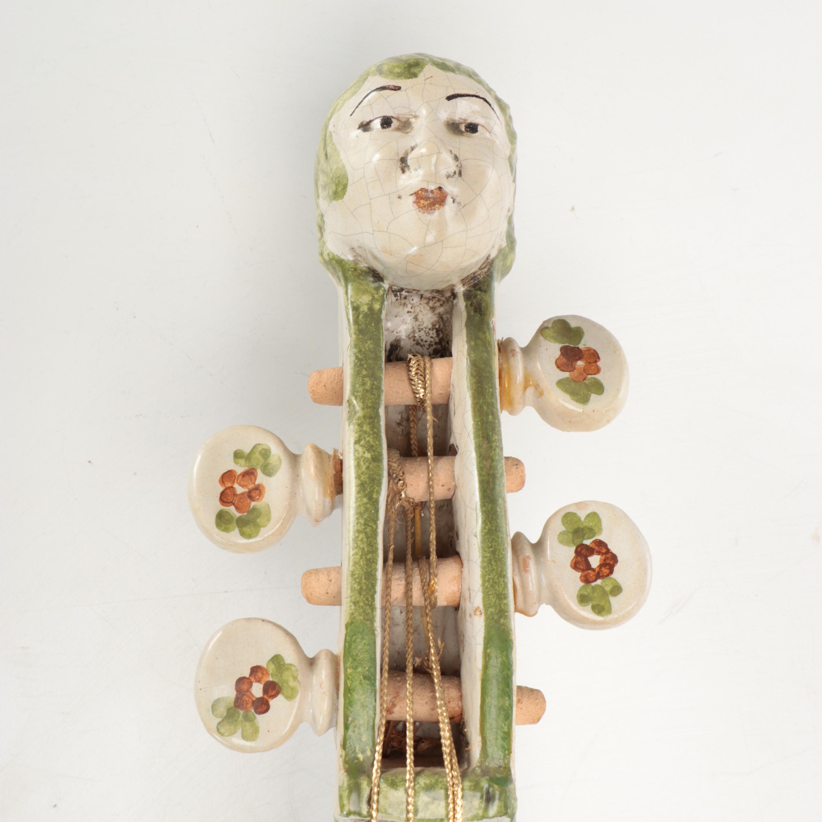 Italian Majolica Floral Painted Ceramic Cello, Mid-20th Century