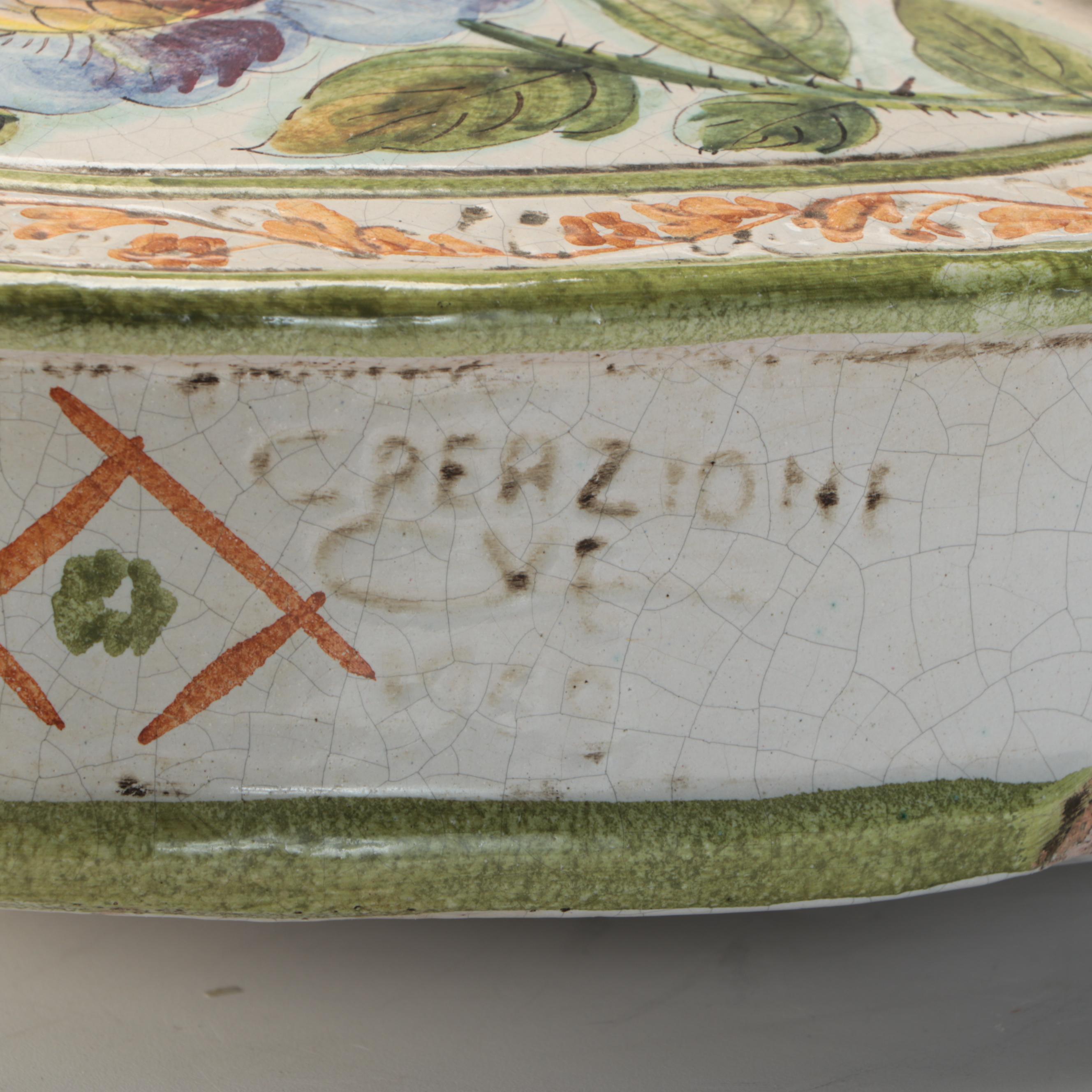 Italian Majolica Floral Painted Ceramic Cello, Mid-20th Century