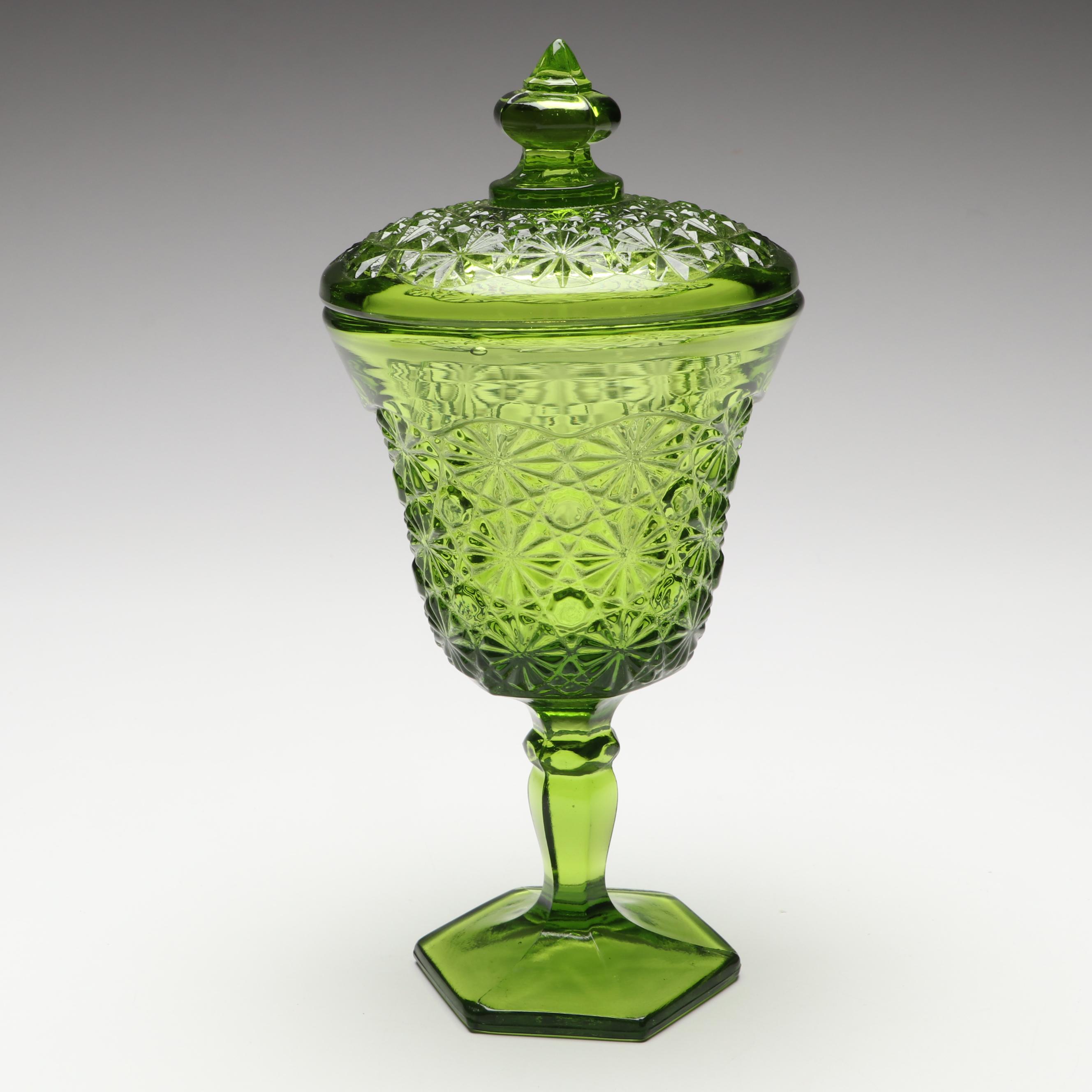 Smith Glass "Daisy and Button" Green Candy Dish and More Pressed Glass