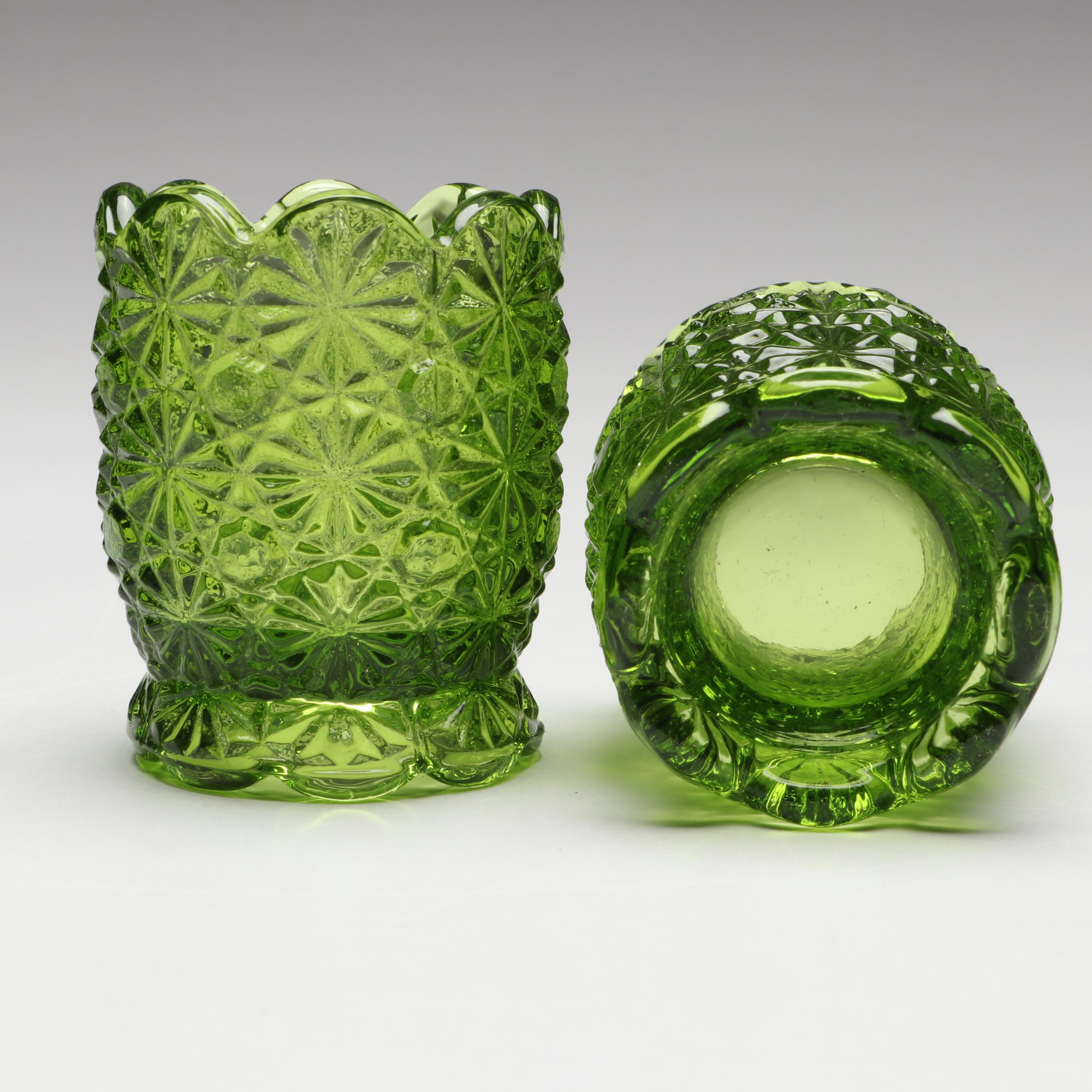 Smith Glass "Daisy and Button" Green Candy Dish and More Pressed Glass