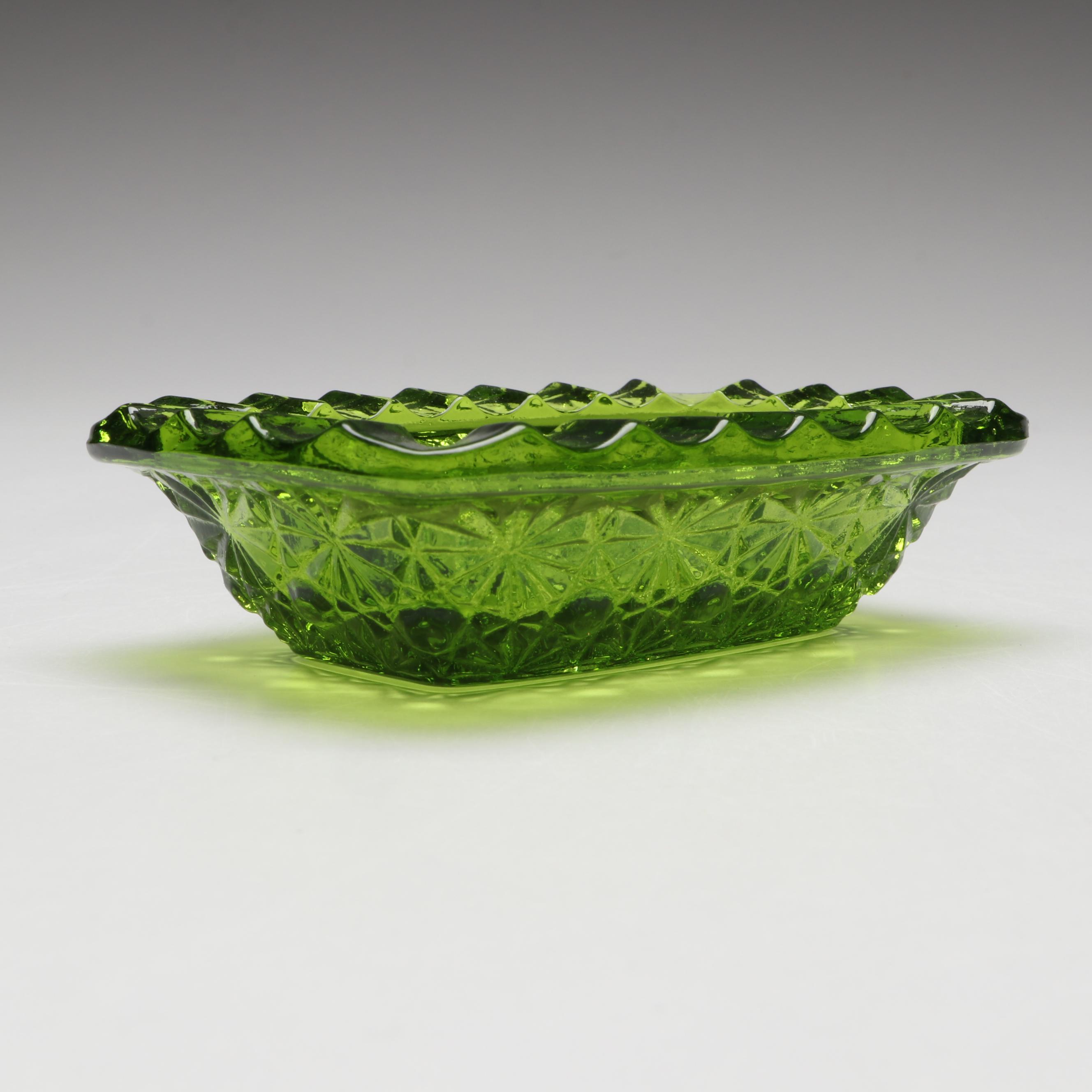 Smith Glass "Daisy and Button" Green Candy Dish and More Pressed Glass