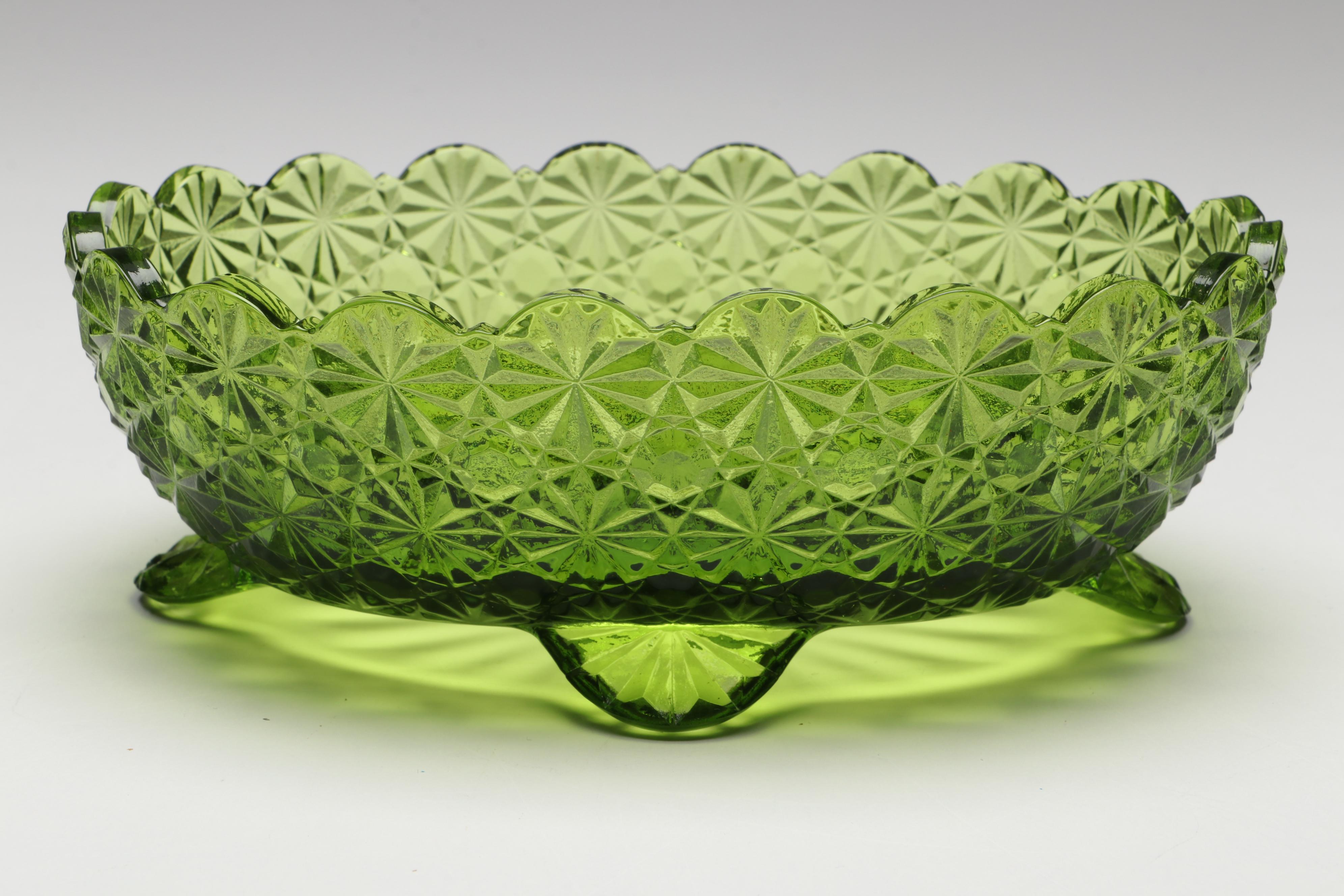 Smith Glass "Daisy and Button" Green Candy Dish and More Pressed Glass