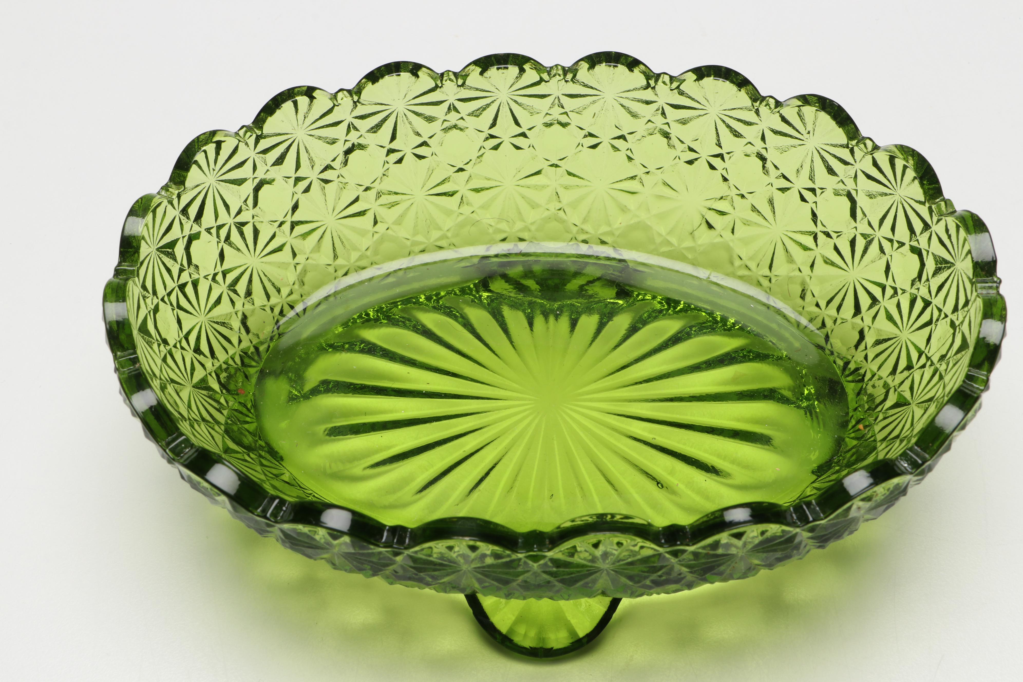 Smith Glass "Daisy and Button" Green Candy Dish and More Pressed Glass