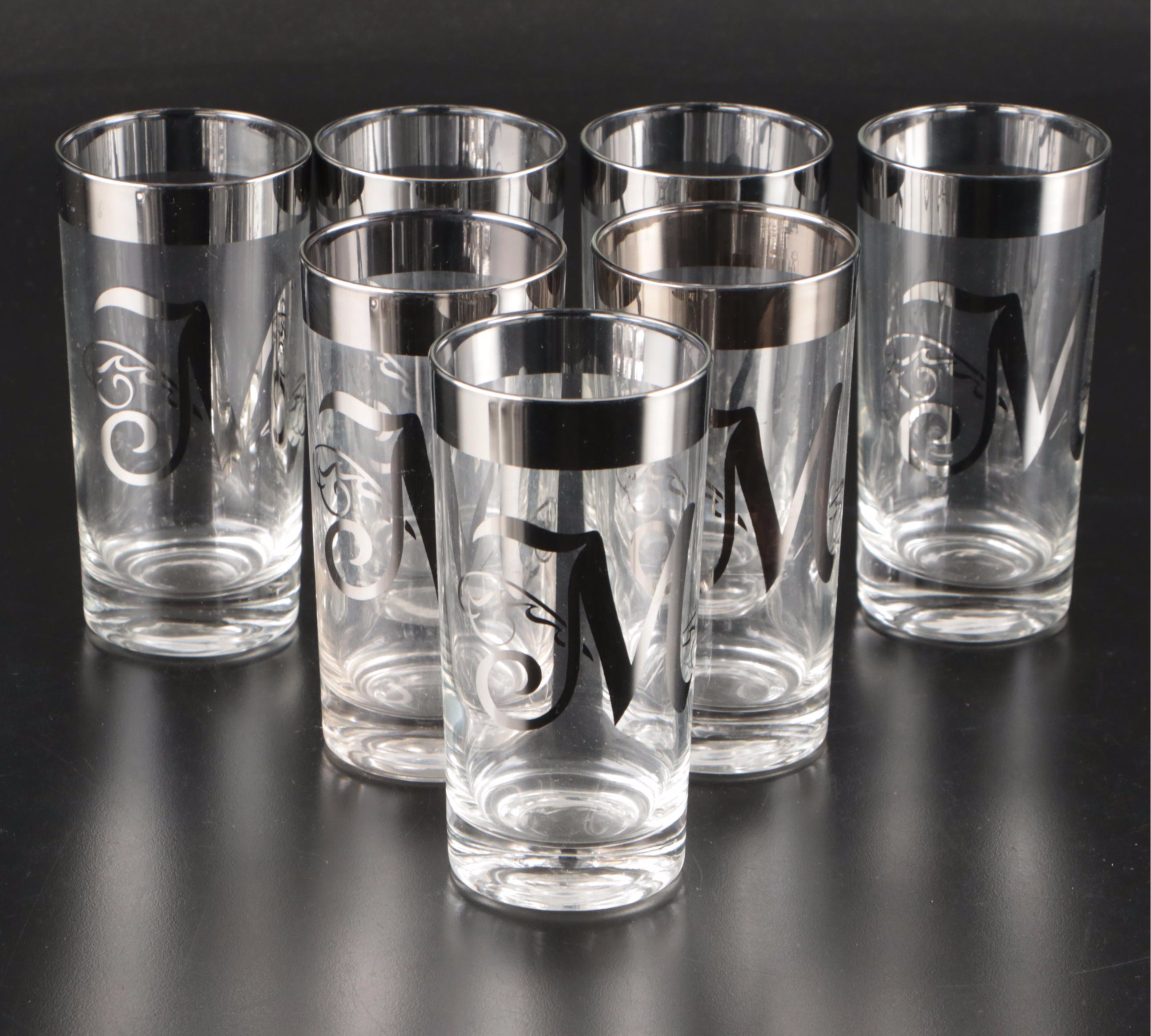 Dorothy Thorpe Style Silver Band Bowl and Monogram Tumblers, Mid-20th Century