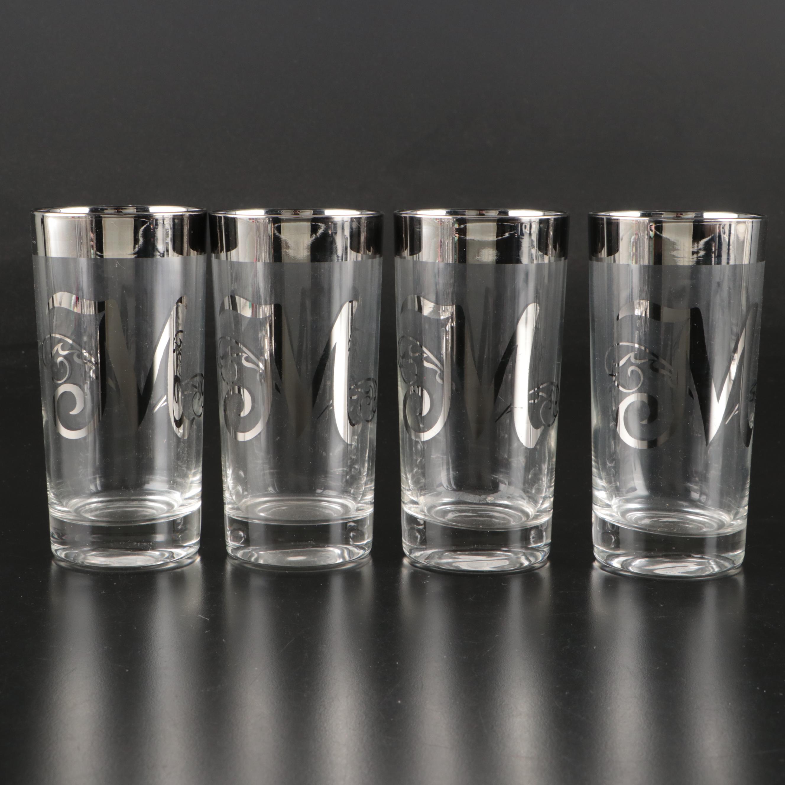 Dorothy Thorpe Style Silver Band Bowl and Monogram Tumblers, Mid-20th Century