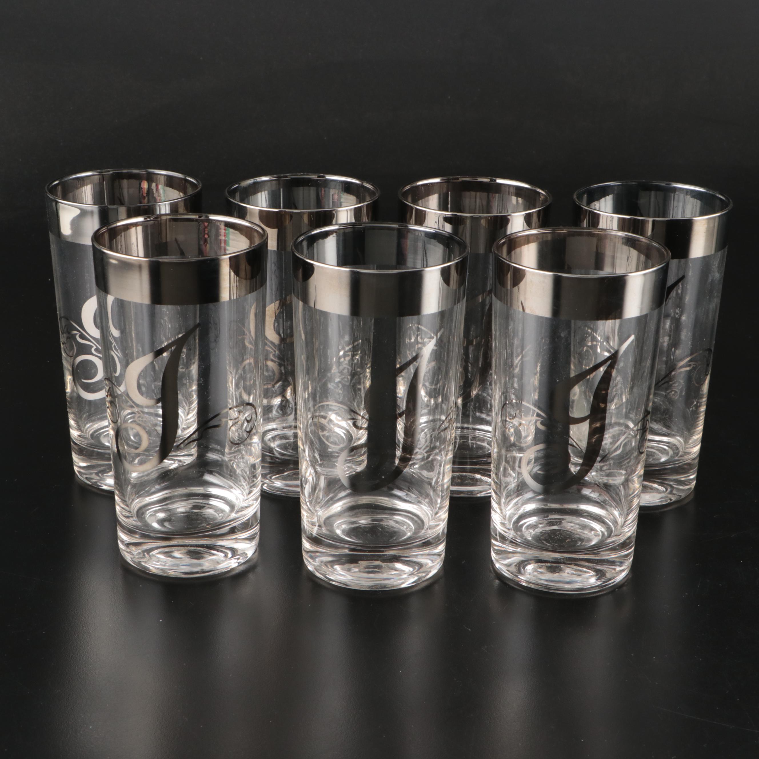 Dorothy Thorpe Style Silver Band Bowl and Monogram Tumblers, Mid-20th Century