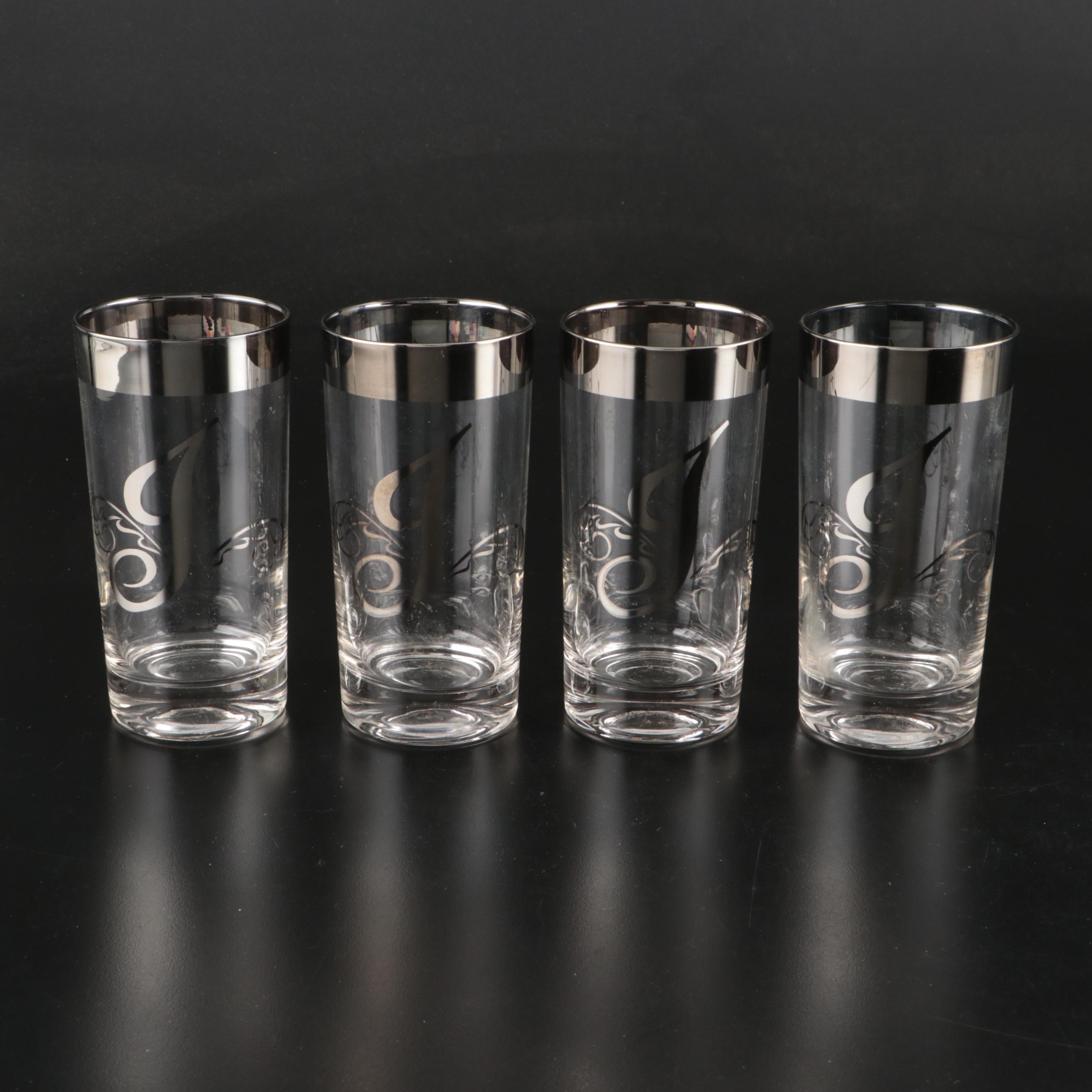 Dorothy Thorpe Style Silver Band Bowl and Monogram Tumblers, Mid-20th Century