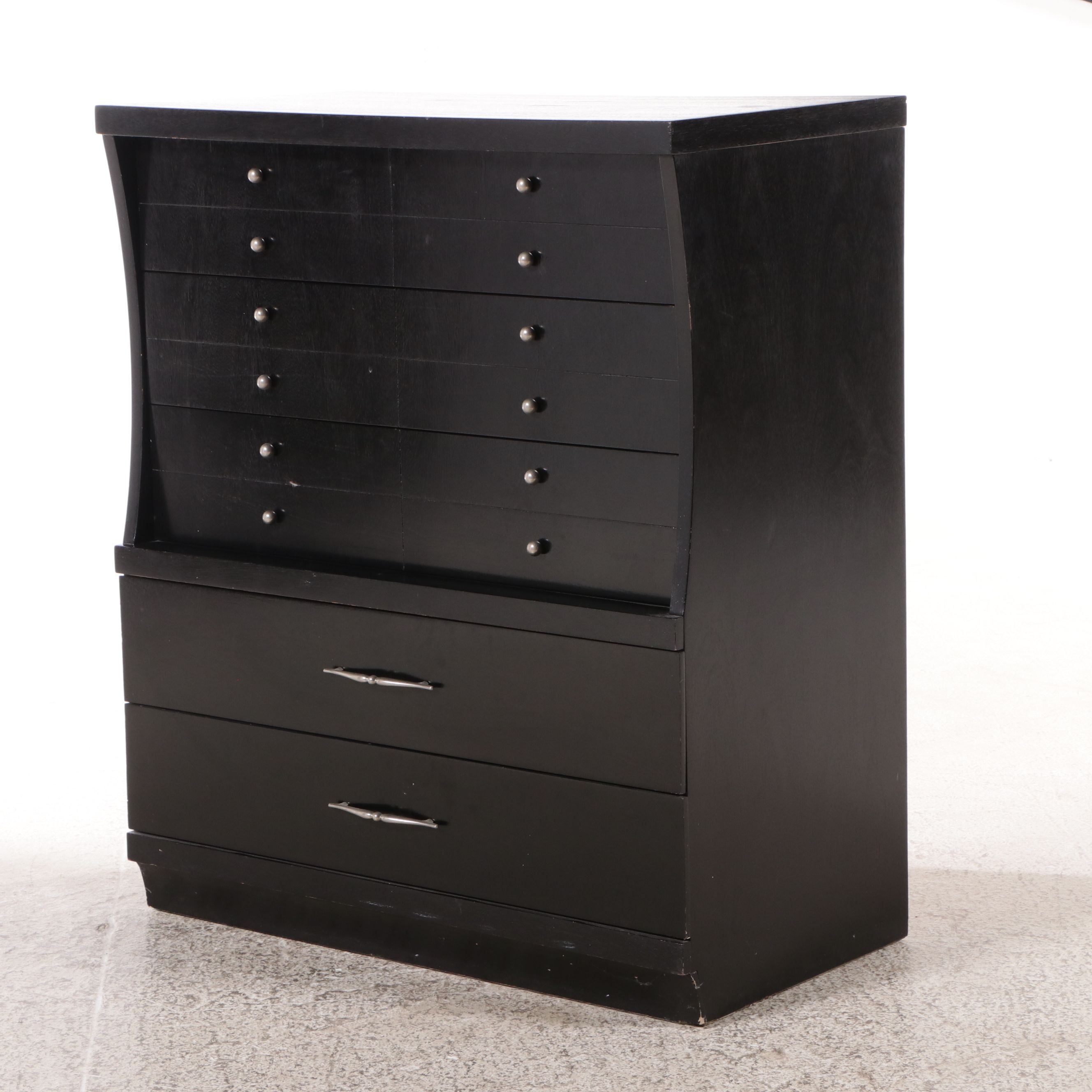 Mid Century Modern Black Lacquered Chest of Drawers