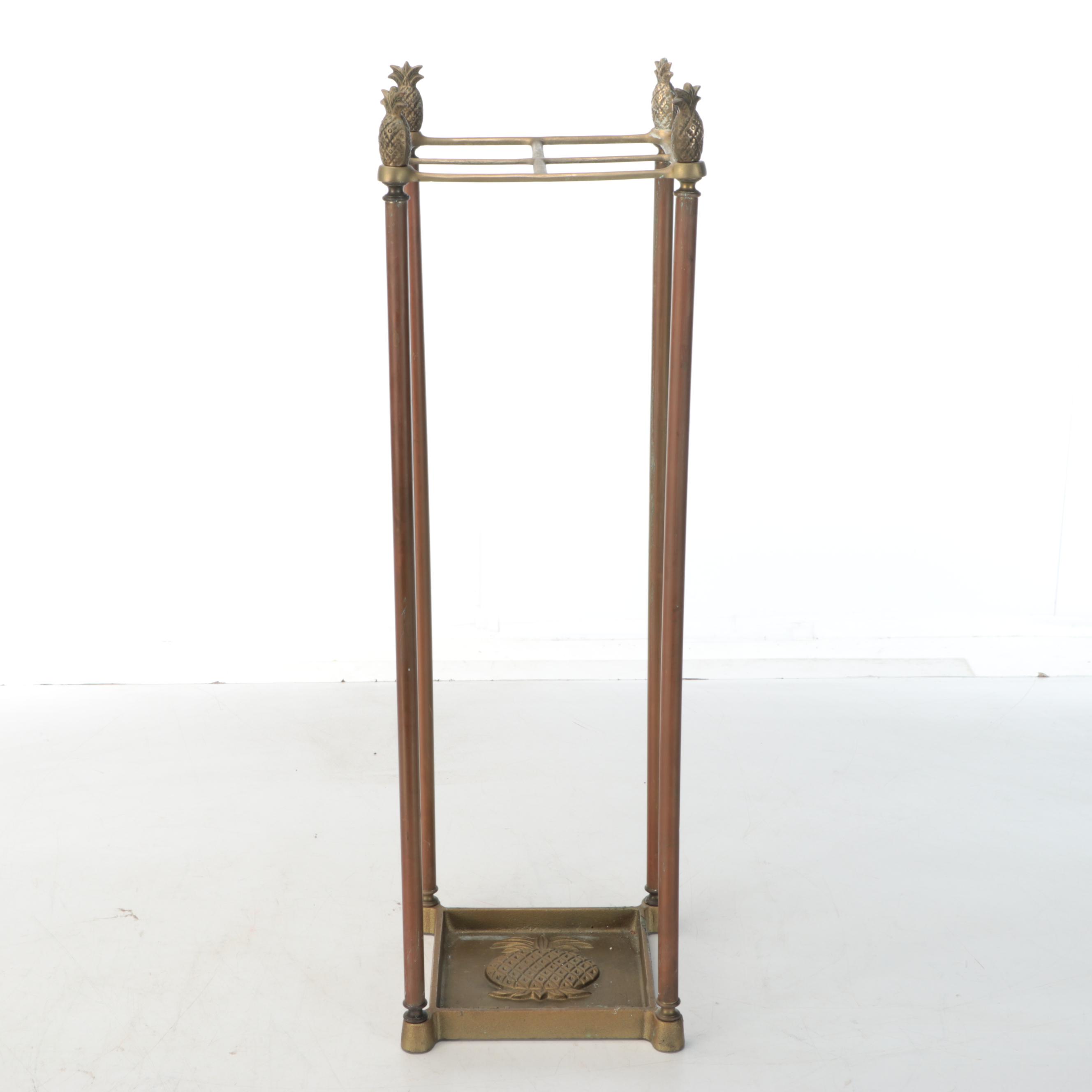 Pineapple "Welcome" Brass Veneer Umbrella Stand