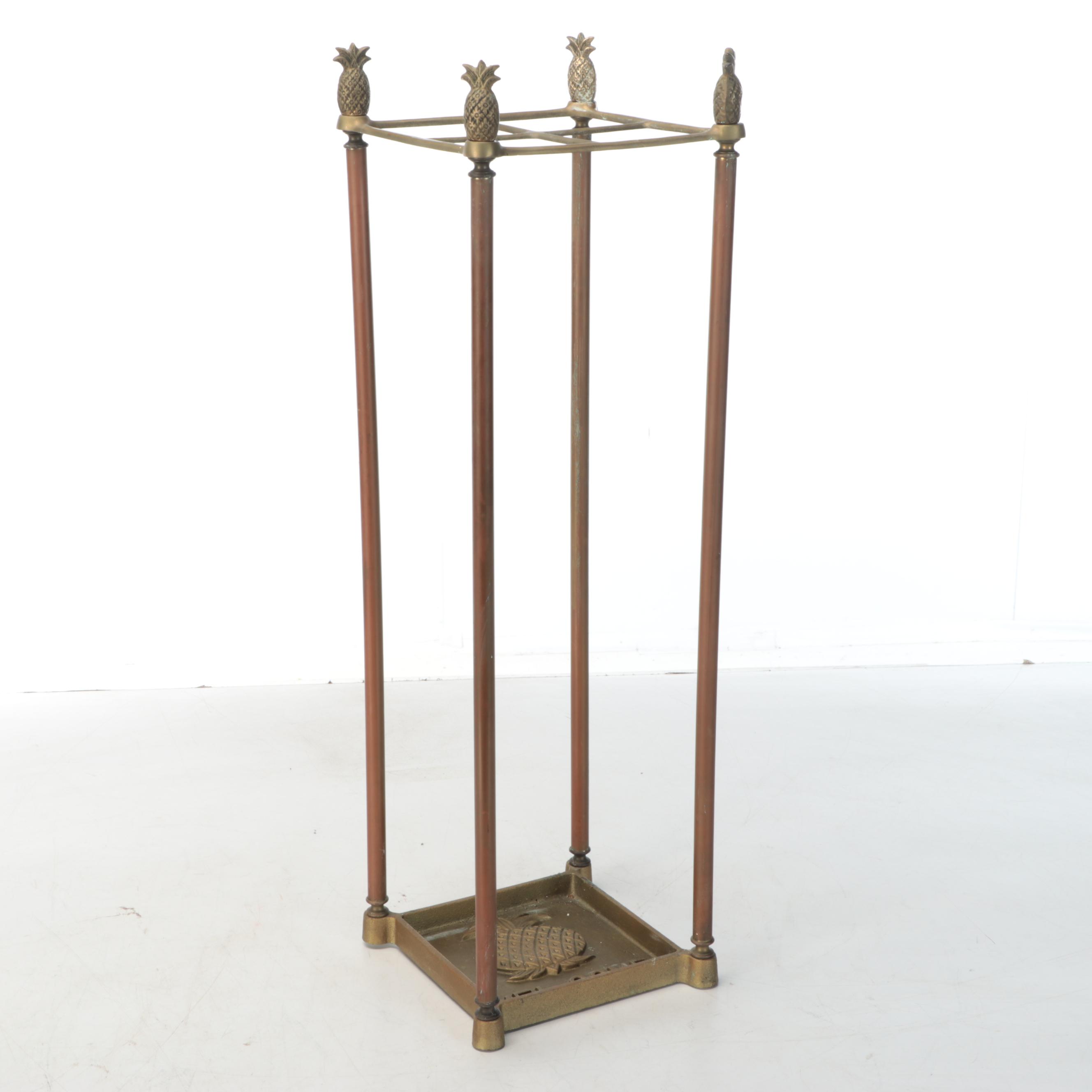 Pineapple "Welcome" Brass Veneer Umbrella Stand