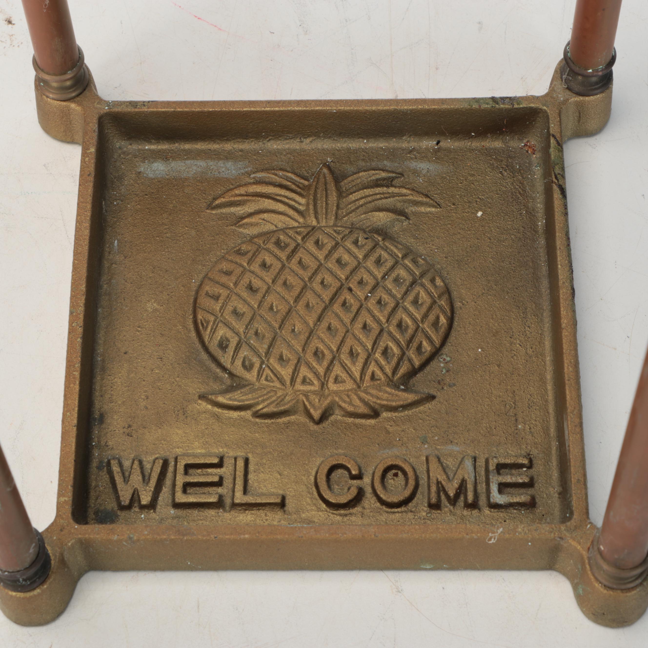 Pineapple "Welcome" Brass Veneer Umbrella Stand