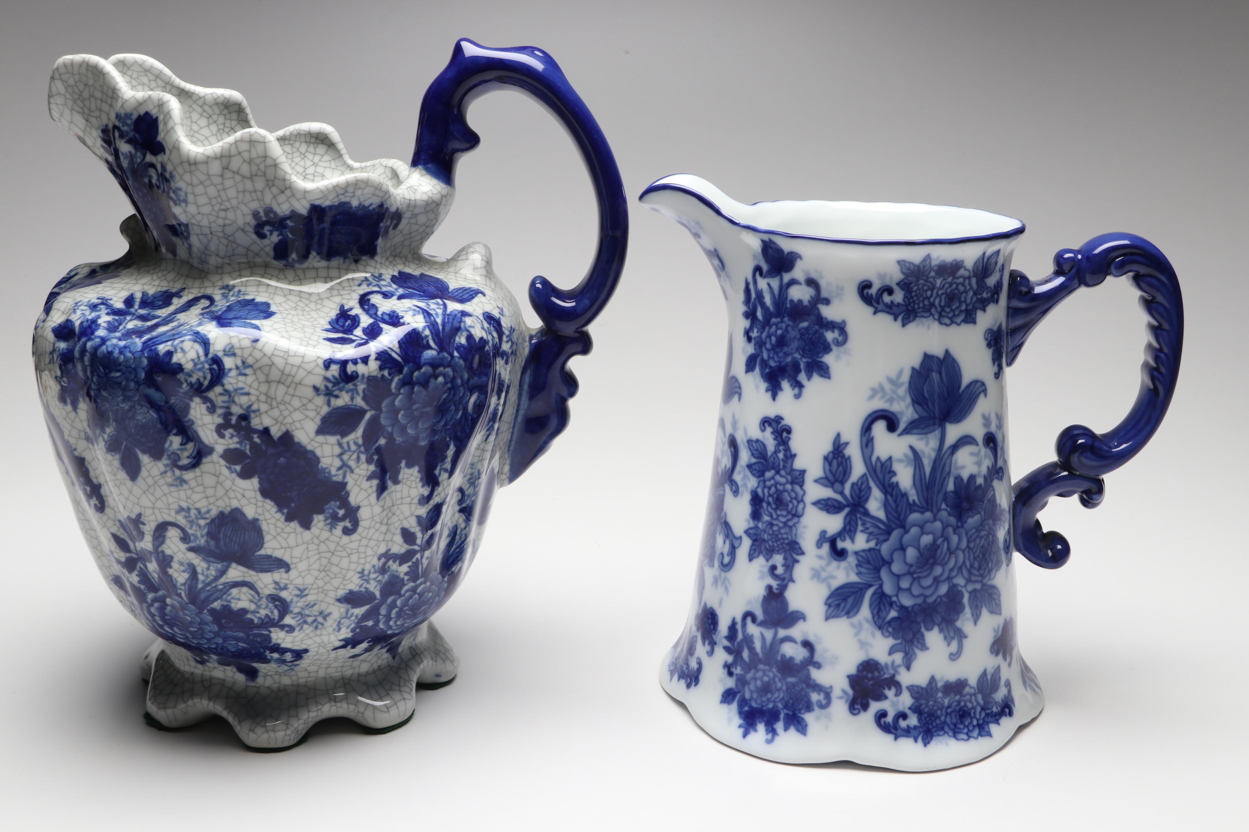 The Bombay Company and Other Blue and White Porcelain Pitchers