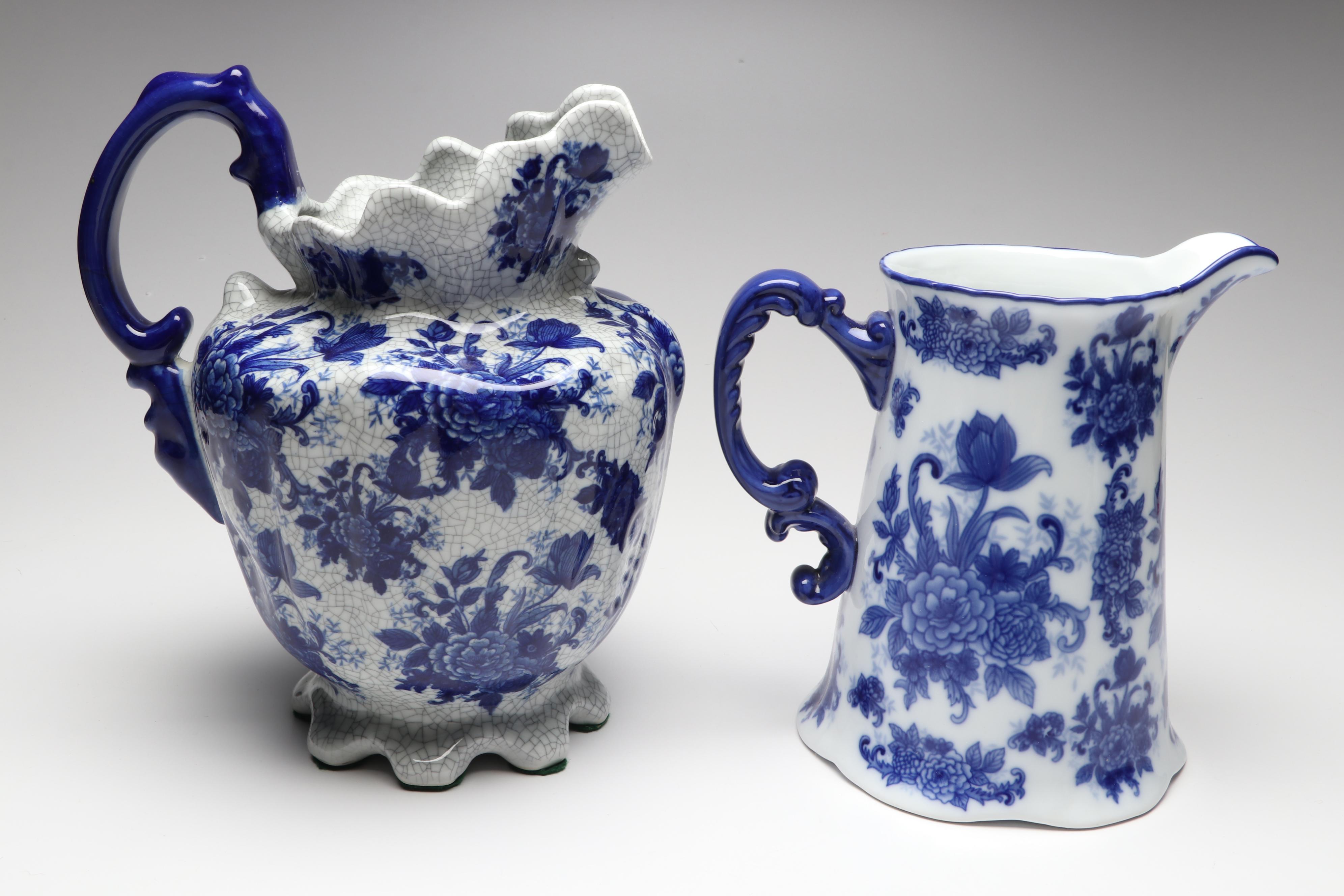 The Bombay Company and Other Blue and White Porcelain Pitchers