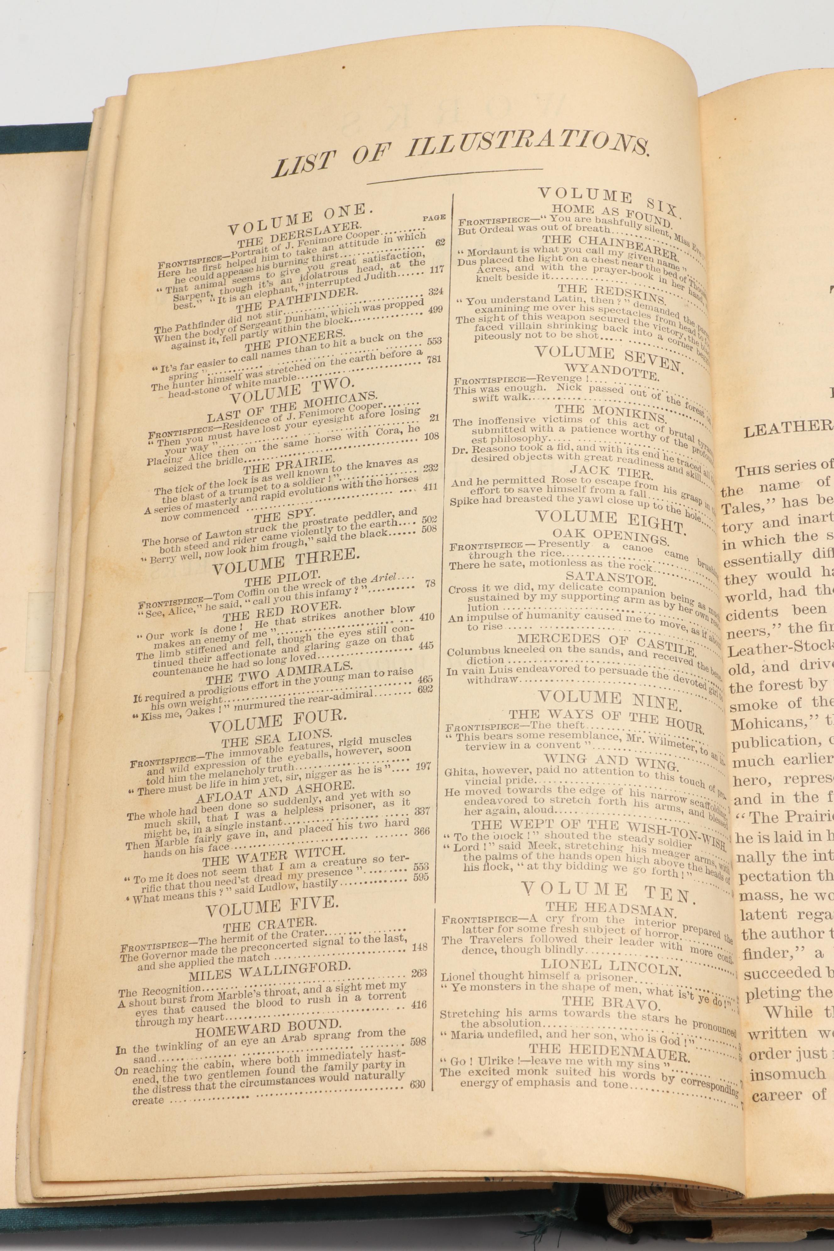 Illustrated "Works of James Fenimore Cooper" Complete Ten-Volume Set, 1892