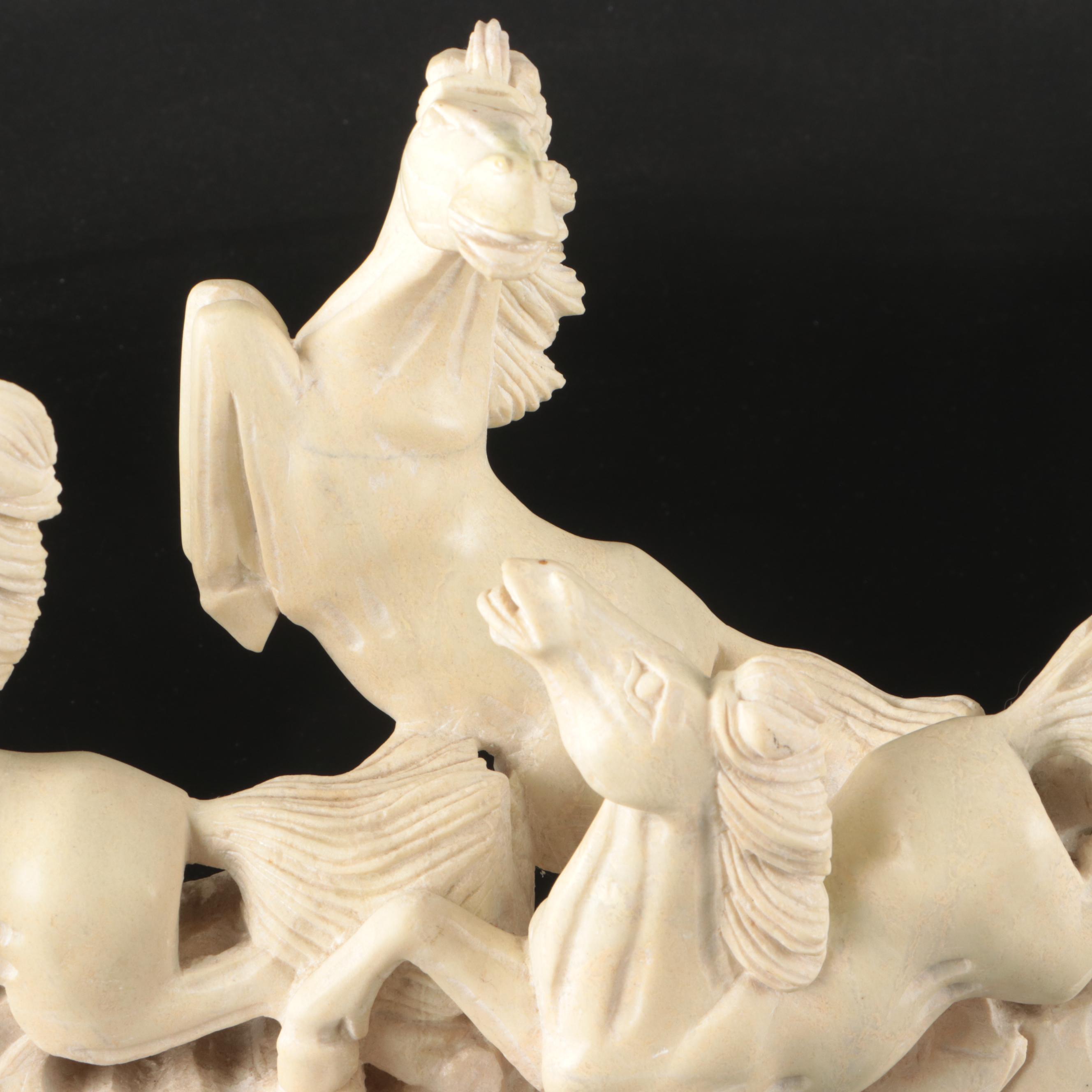 Carved Resin Three Galloping Horses Figurine in the Manner of Santini