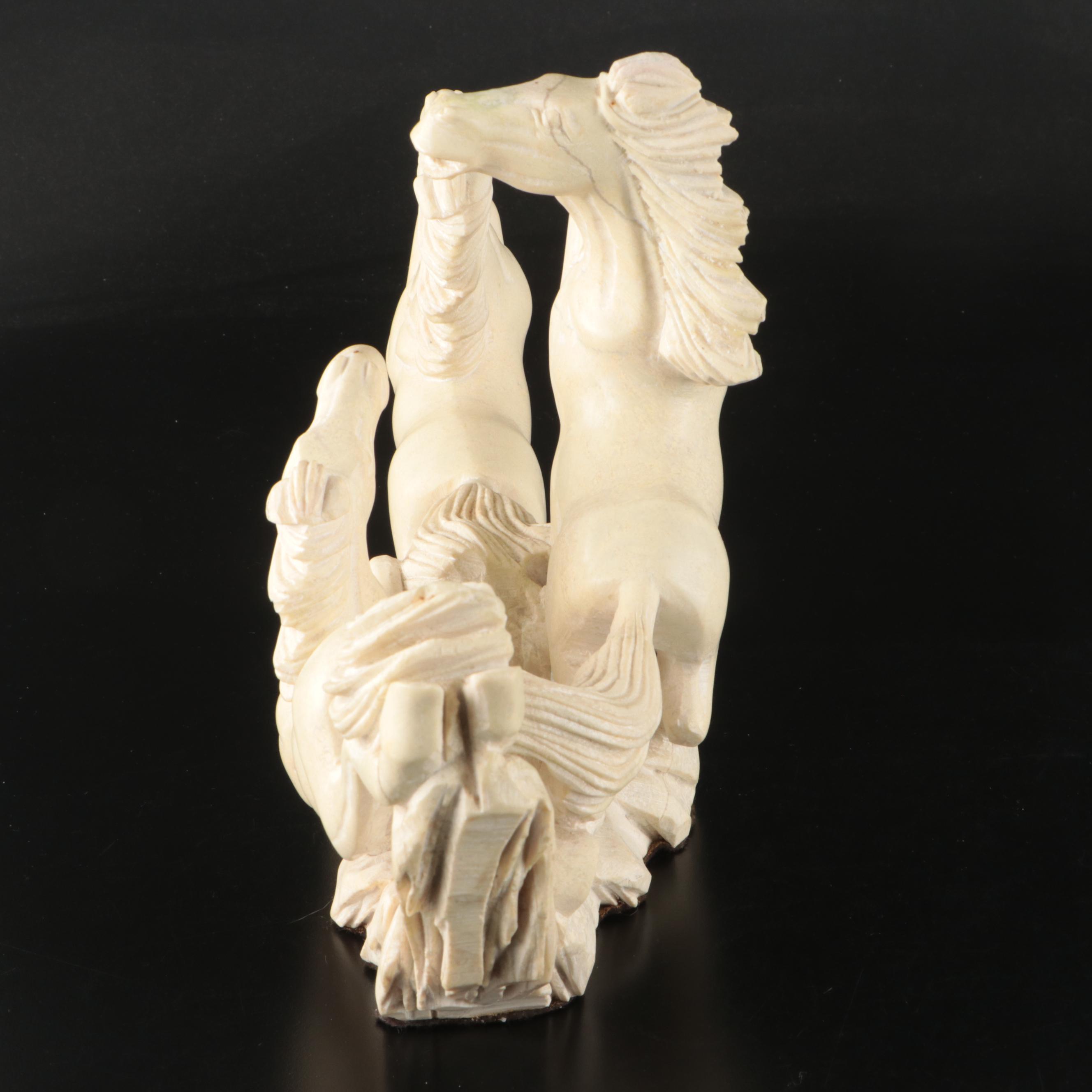 Carved Resin Three Galloping Horses Figurine in the Manner of Santini