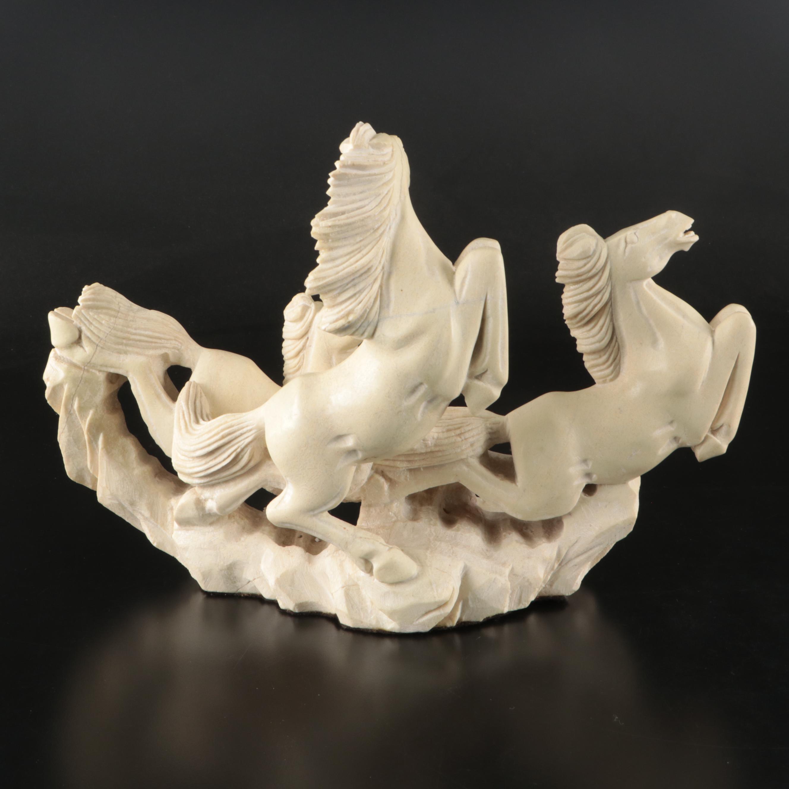Carved Resin Three Galloping Horses Figurine in the Manner of Santini
