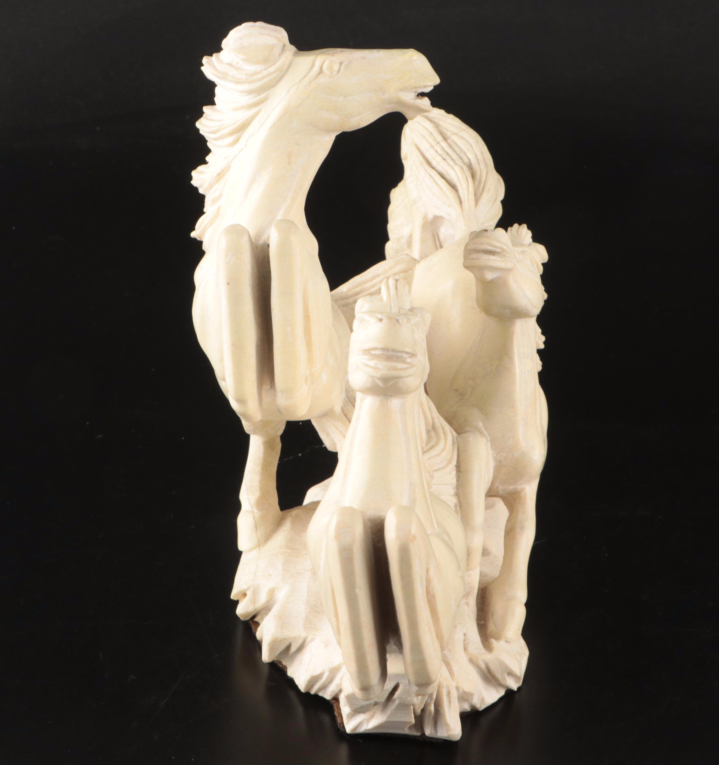 Carved Resin Three Galloping Horses Figurine in the Manner of Santini