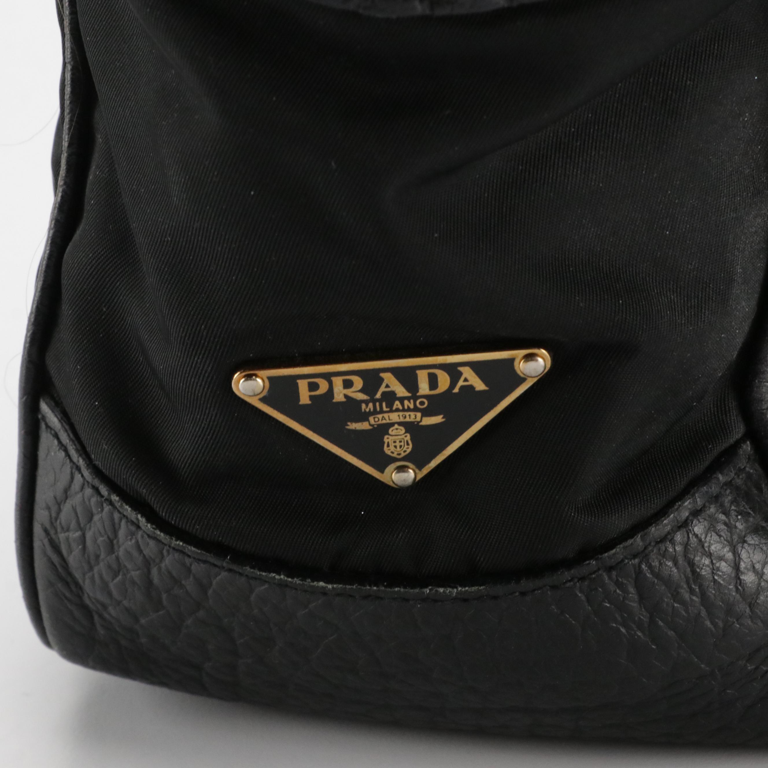 Prada Zippered Shoulder Satchel in Black Tessuto Nylon and Grained Leather Trim