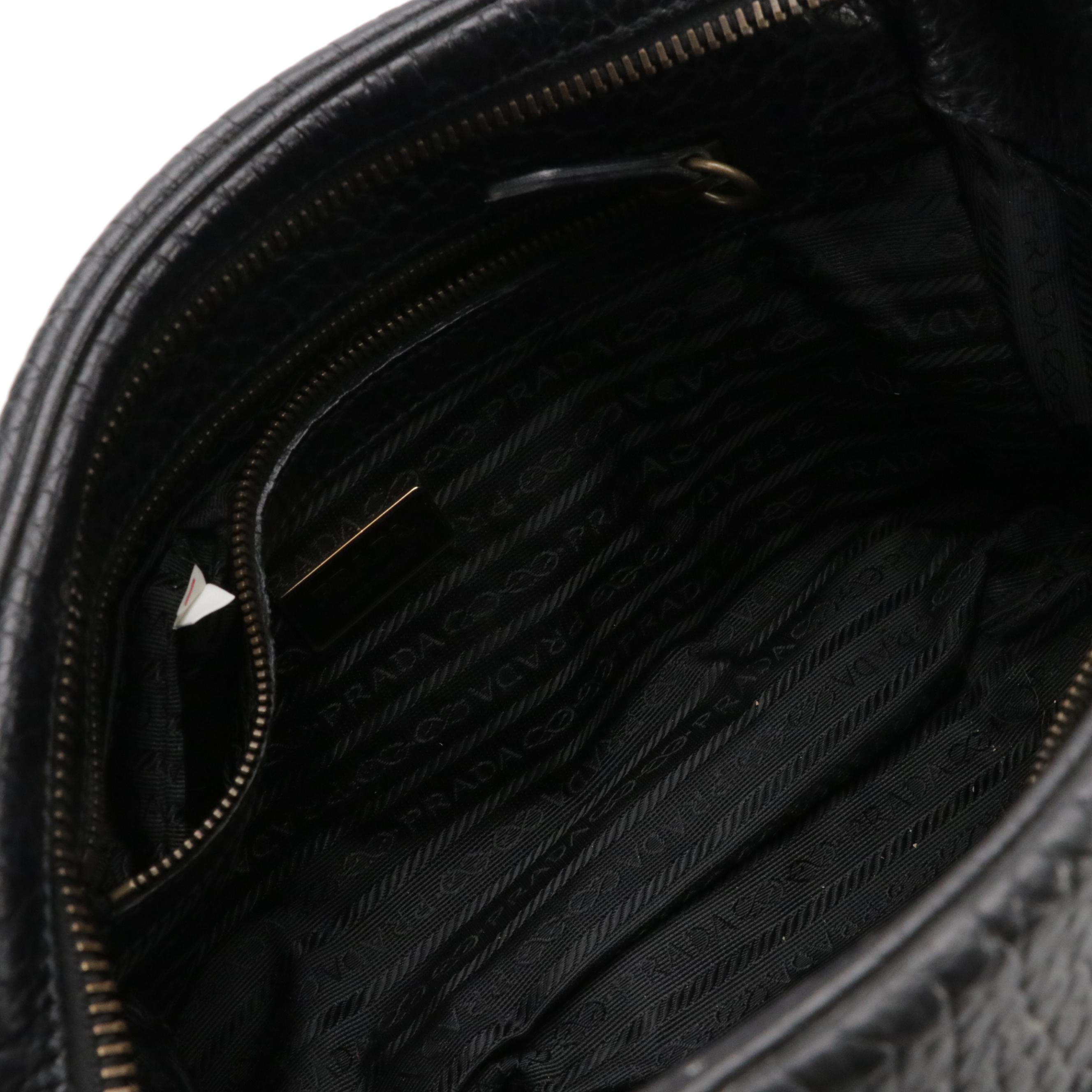 Prada Zippered Shoulder Satchel in Black Tessuto Nylon and Grained Leather Trim