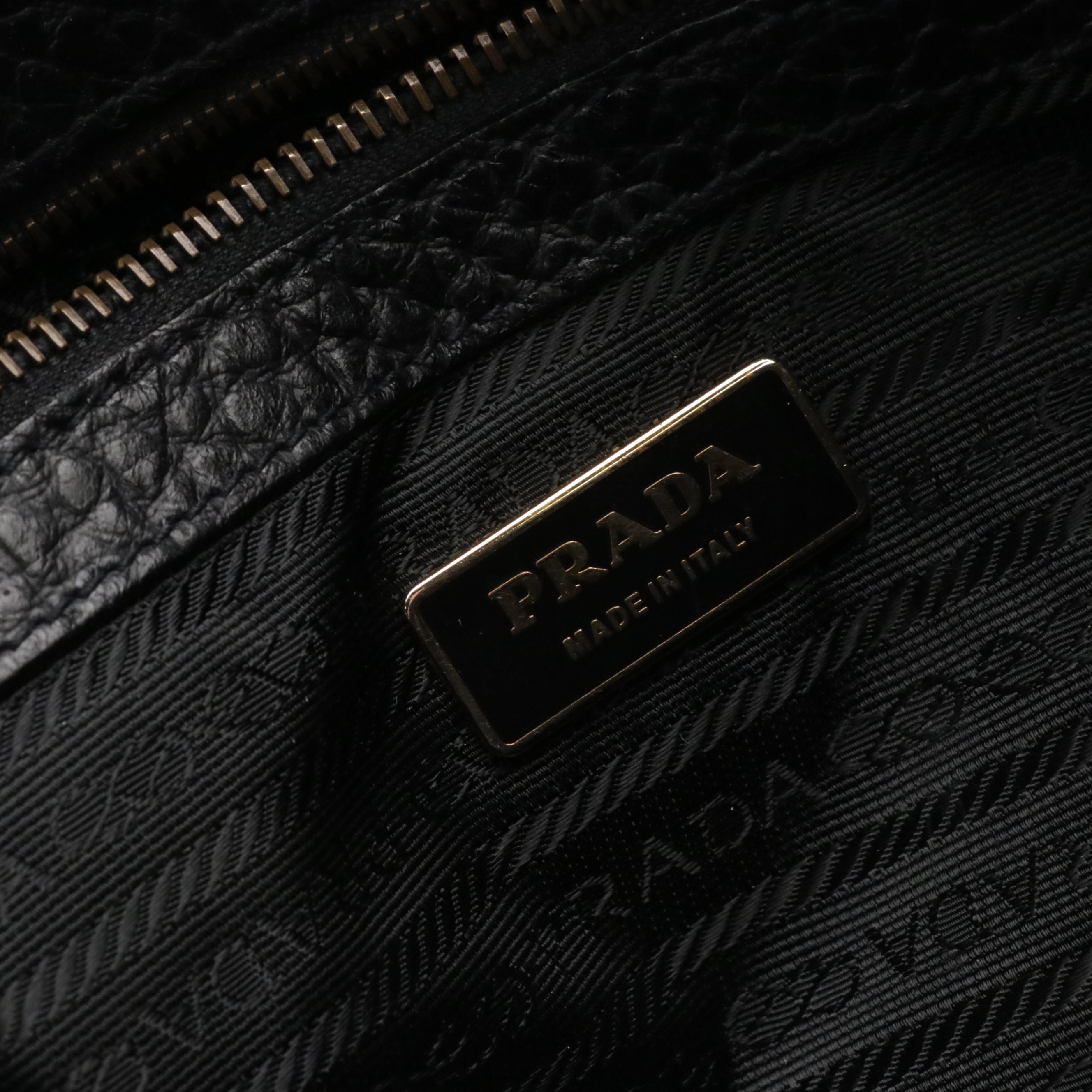 Prada Zippered Shoulder Satchel in Black Tessuto Nylon and Grained Leather Trim