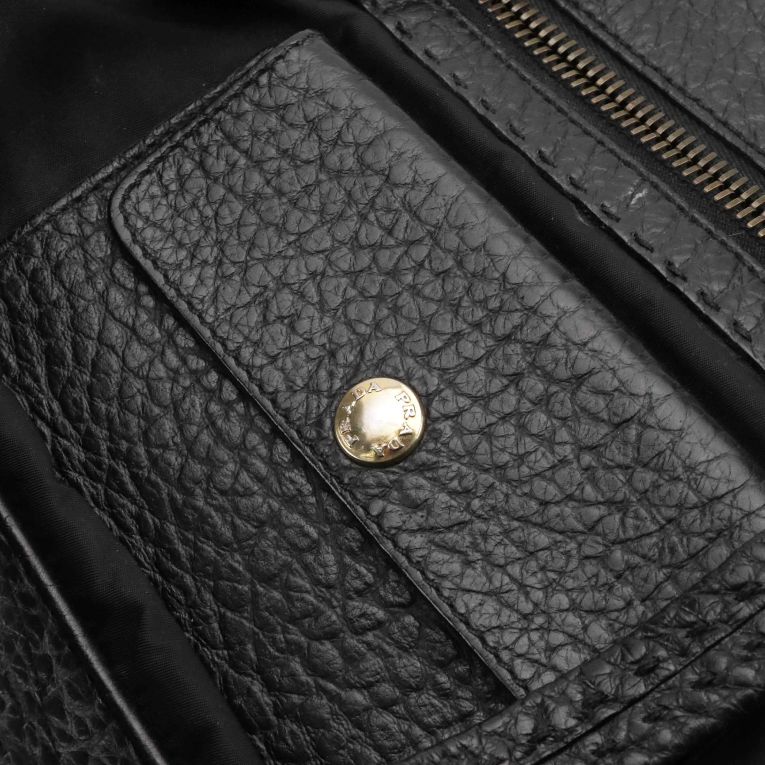 Prada Zippered Shoulder Satchel in Black Tessuto Nylon and Grained Leather Trim