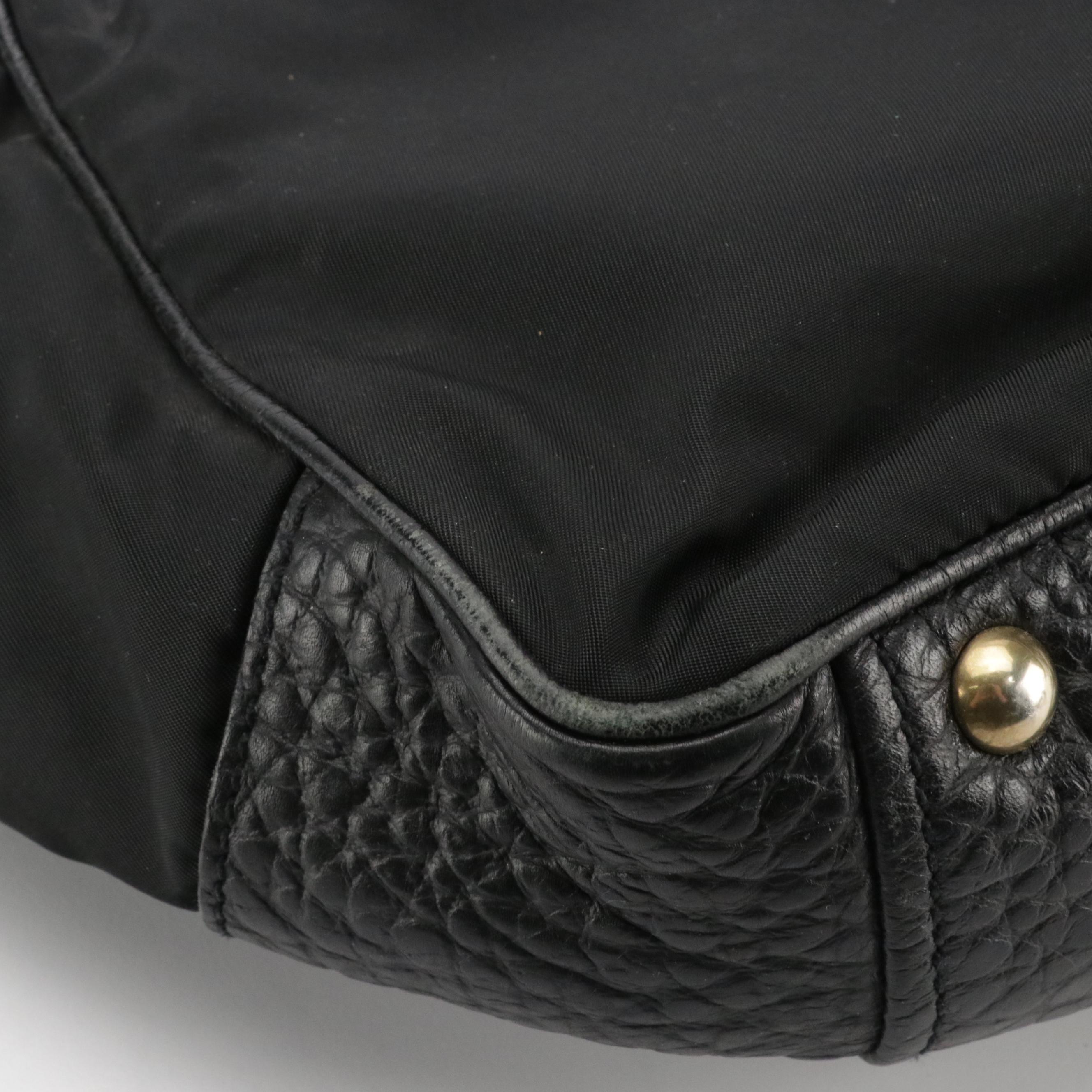 Prada Zippered Shoulder Satchel in Black Tessuto Nylon and Grained Leather Trim