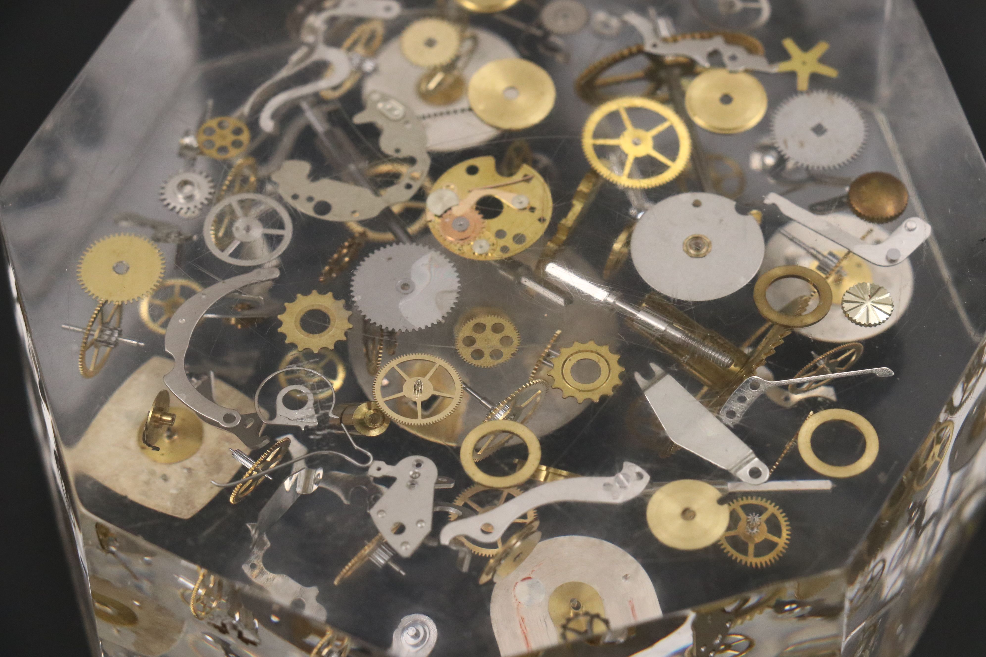 Floating Watch Faces and Mechanisms in Acrylic Blocks, 20th Century