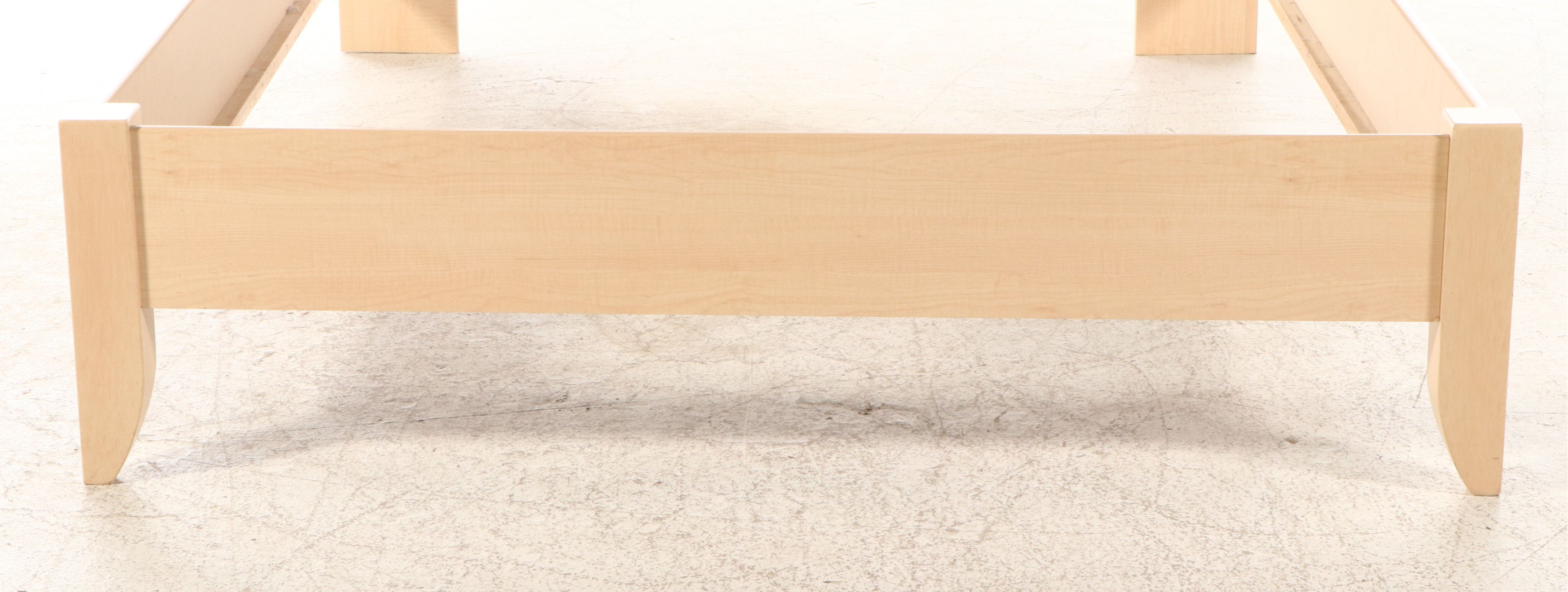 Contemporary Blonde Wood Queen Size Bed Frame and Nightstand